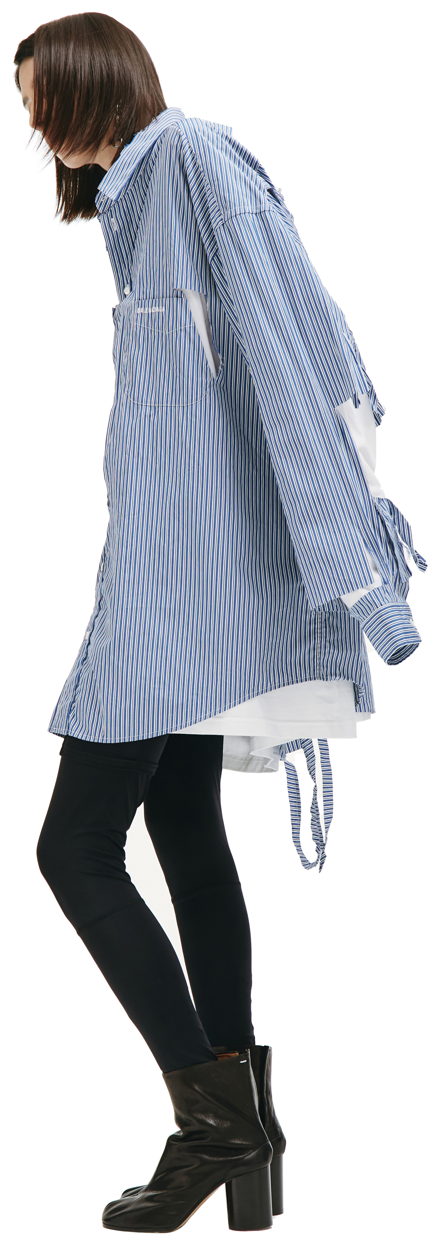 Balenciaga Blue Distressed Striped Shirt