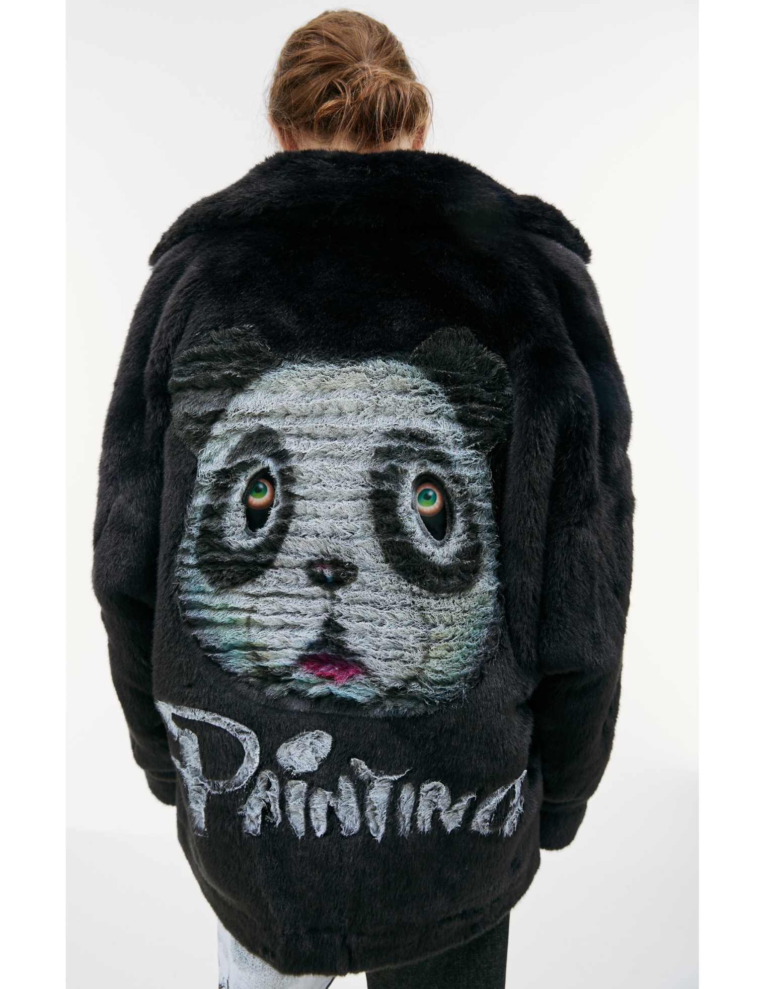 Buy Doublet women black hand-painted faux-fur jacket for $1,425