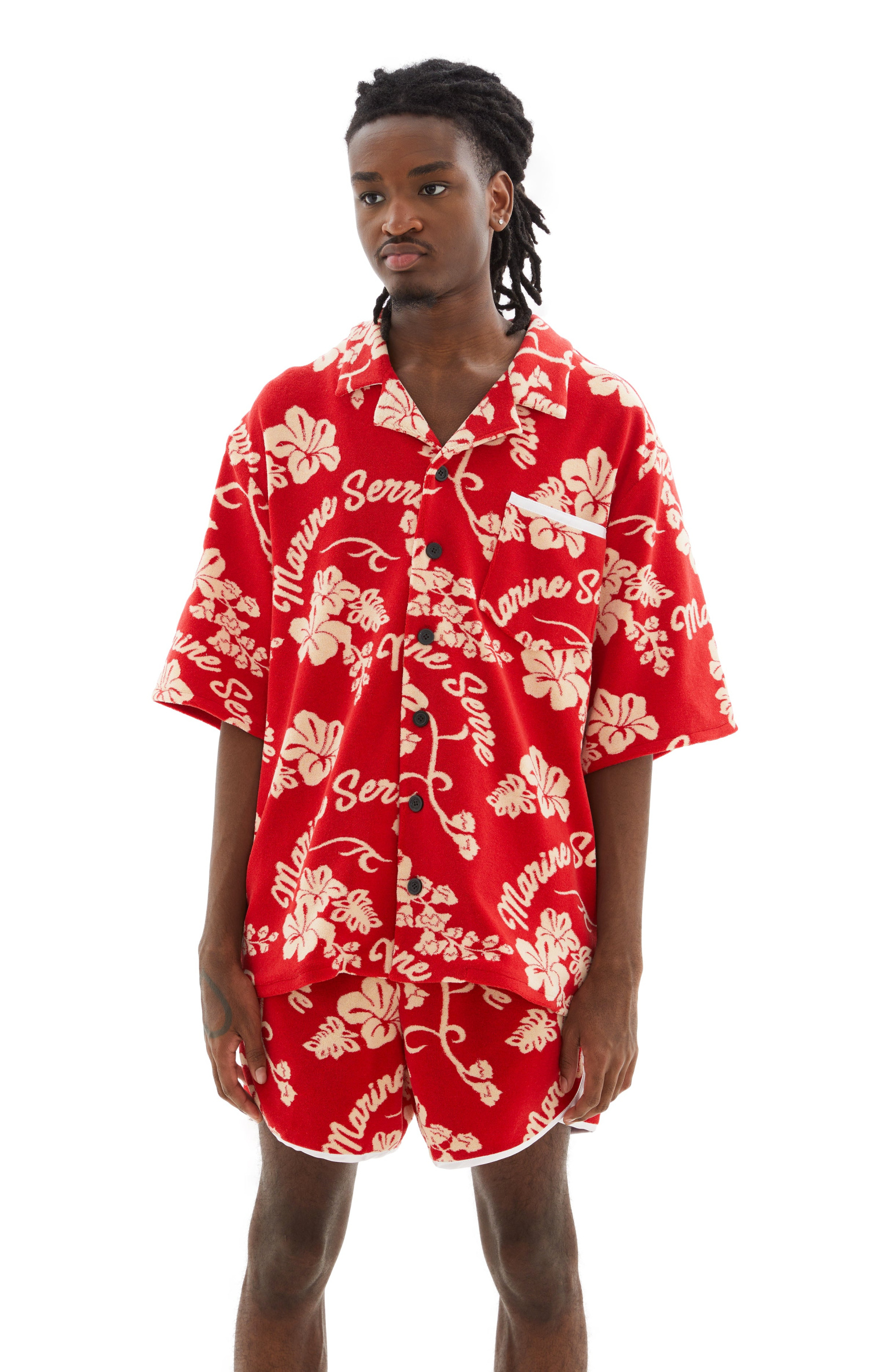 MARINE SERRE Jersey Jacquard Towels Bowling S/S Shirt