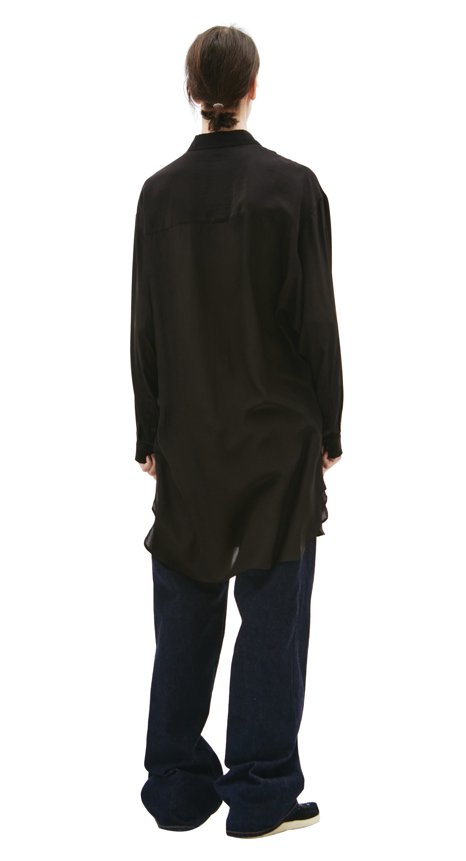 Buy Yohji Yamamoto men black dahlia print silk shirt for $2,515 online