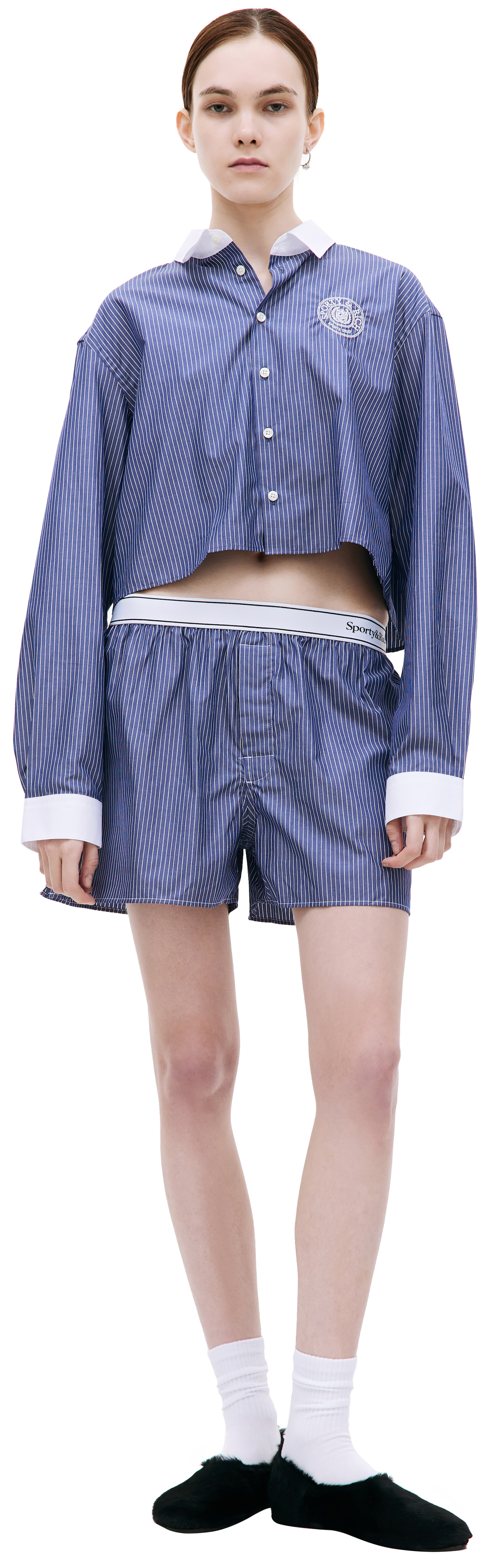 SPORTY & RICH Striped cotton shorts
