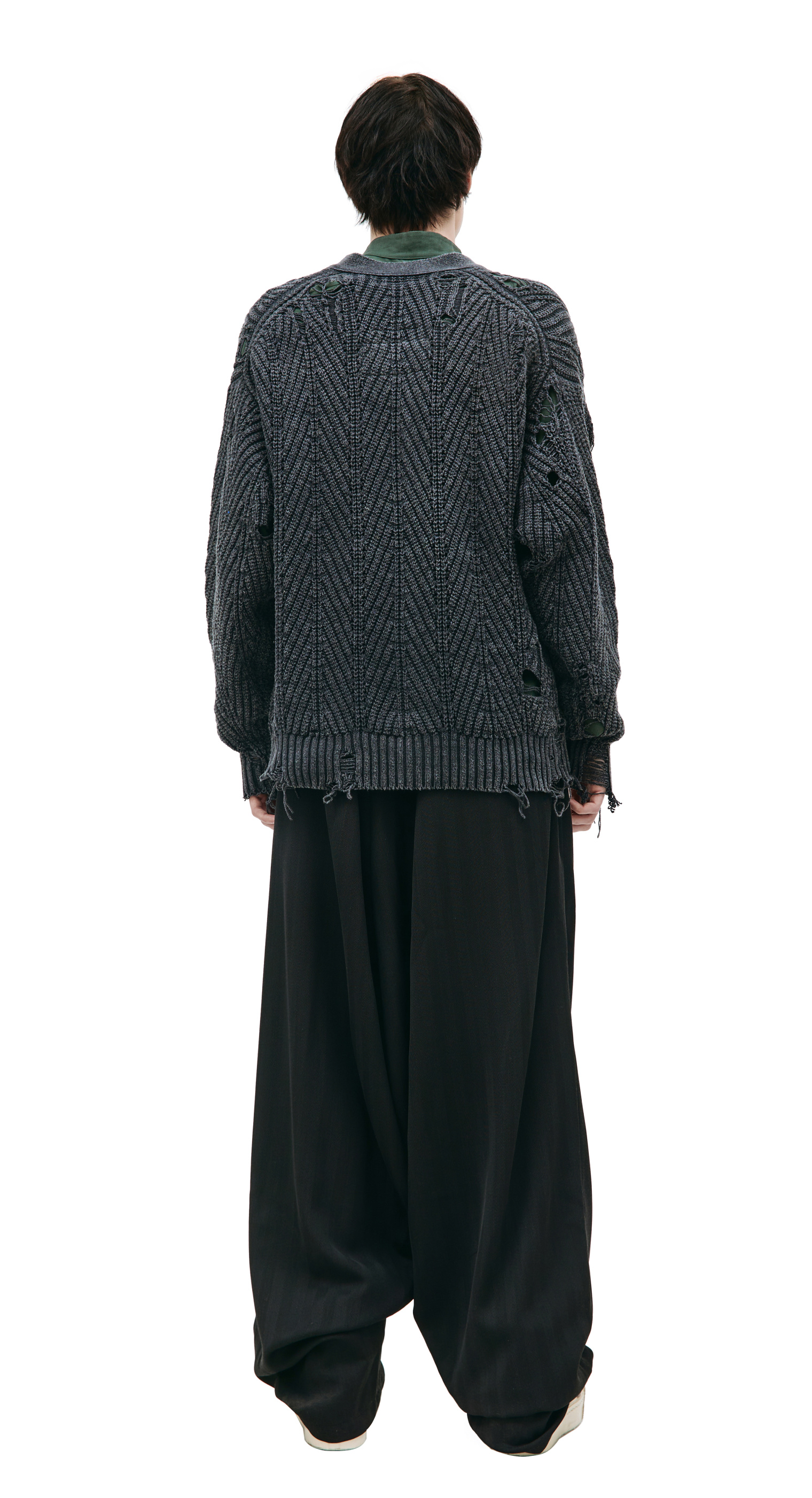 Maison Mihara Yasuhiro Rib knit distressing cardigan