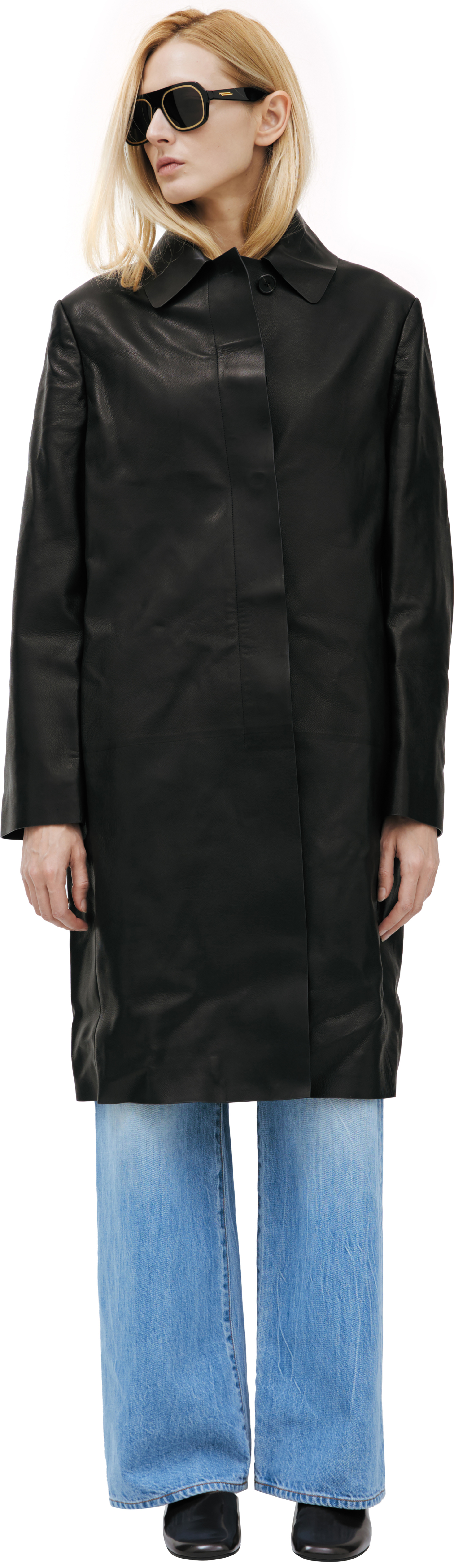 The Row Cintia Leather coat with a turn down collar