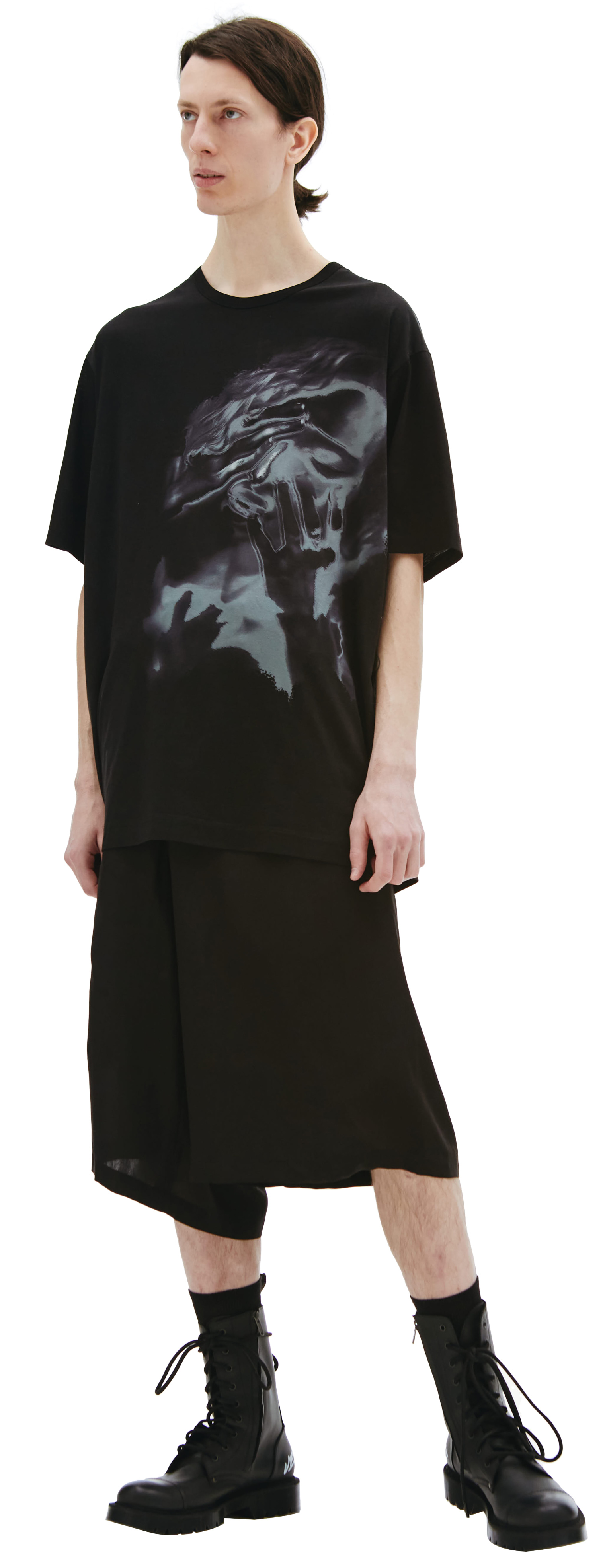 Yohji Yamamoto Черная футболка с эскизным принтом