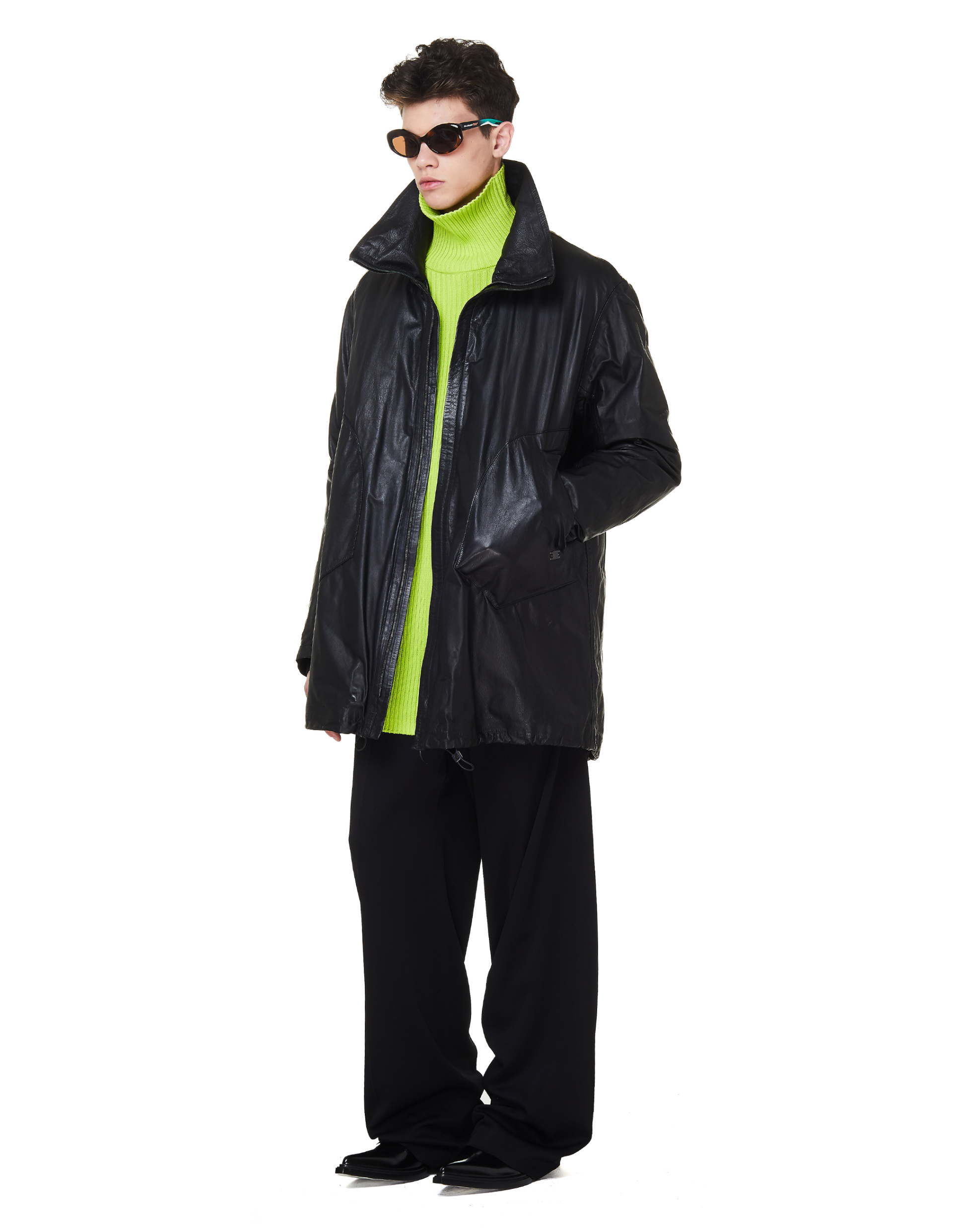 Isaac Sellam Black Leather Detourne Marbre Parka Coat