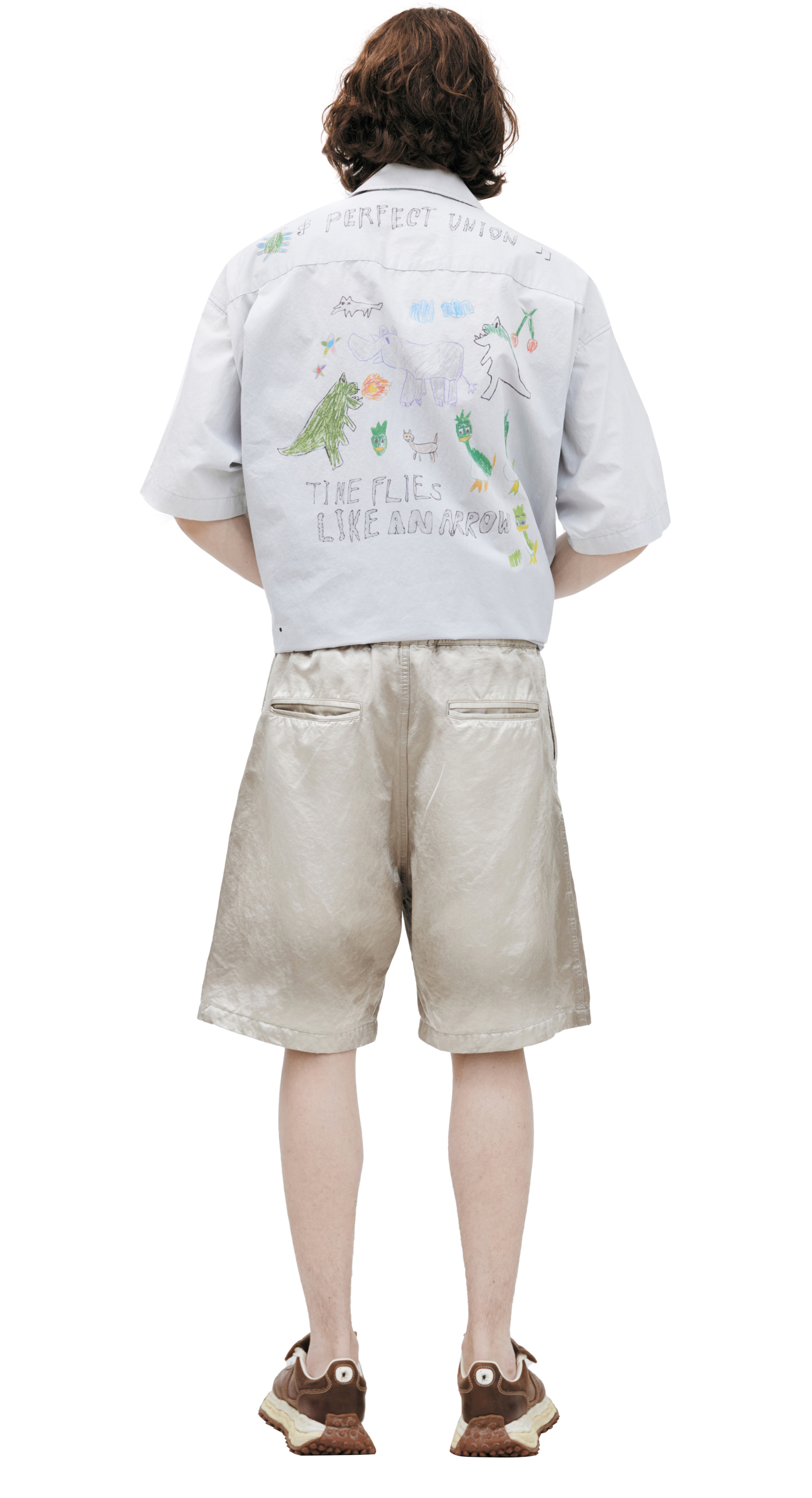 Buy Maison Mihara Yasuhiro men beige distressed shorts for $645