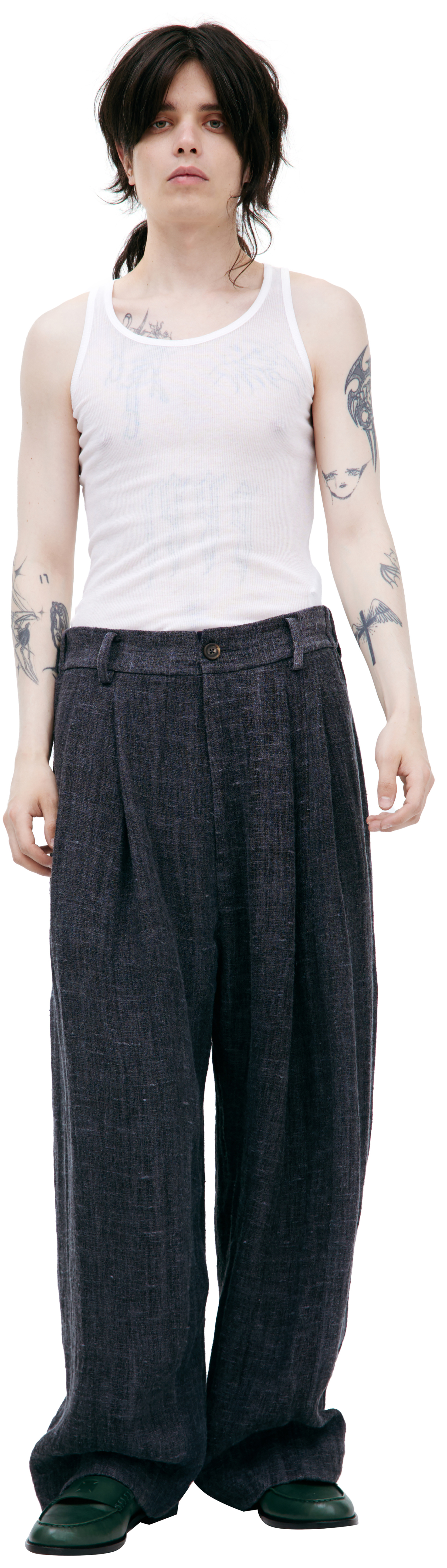 Ziggy Chen Брюки-0M2520501 с защипами, грубые, лен, голубо-серые