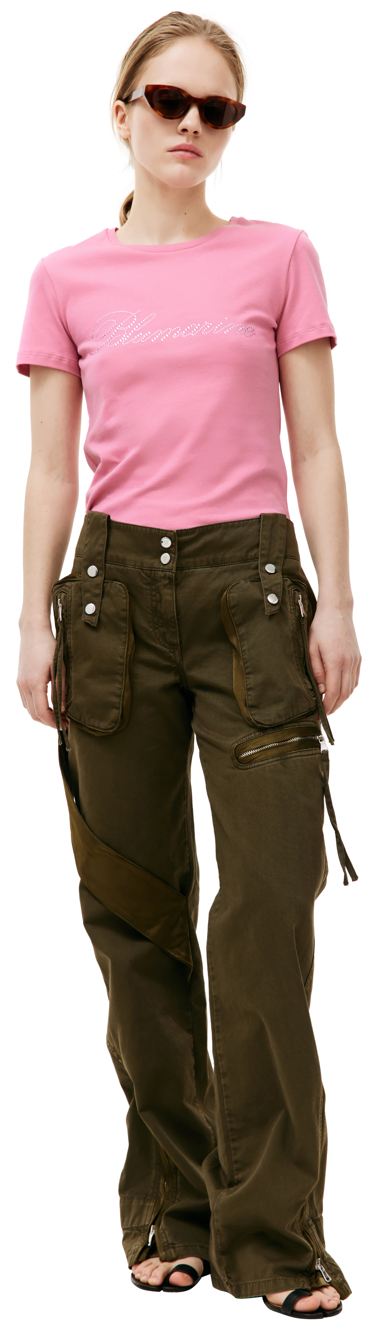 Blumarine Khaki denim cargo trousers