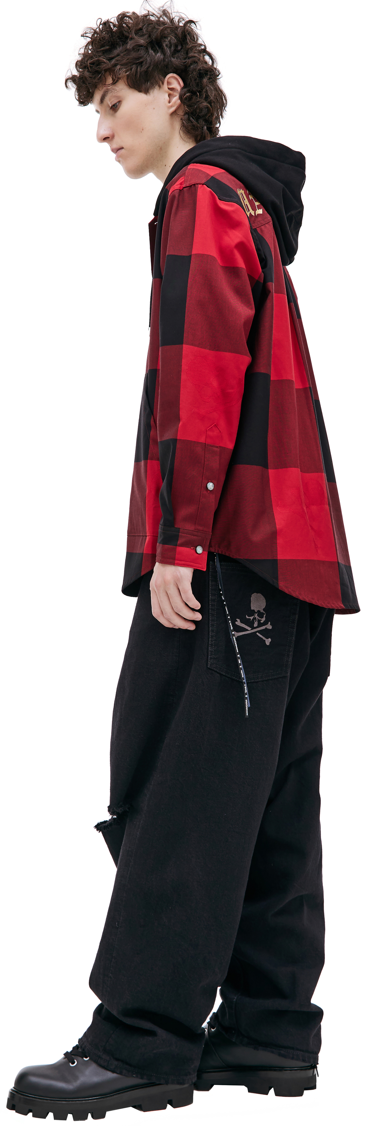 Mastermind WORLD Сheck-print hooded shirt