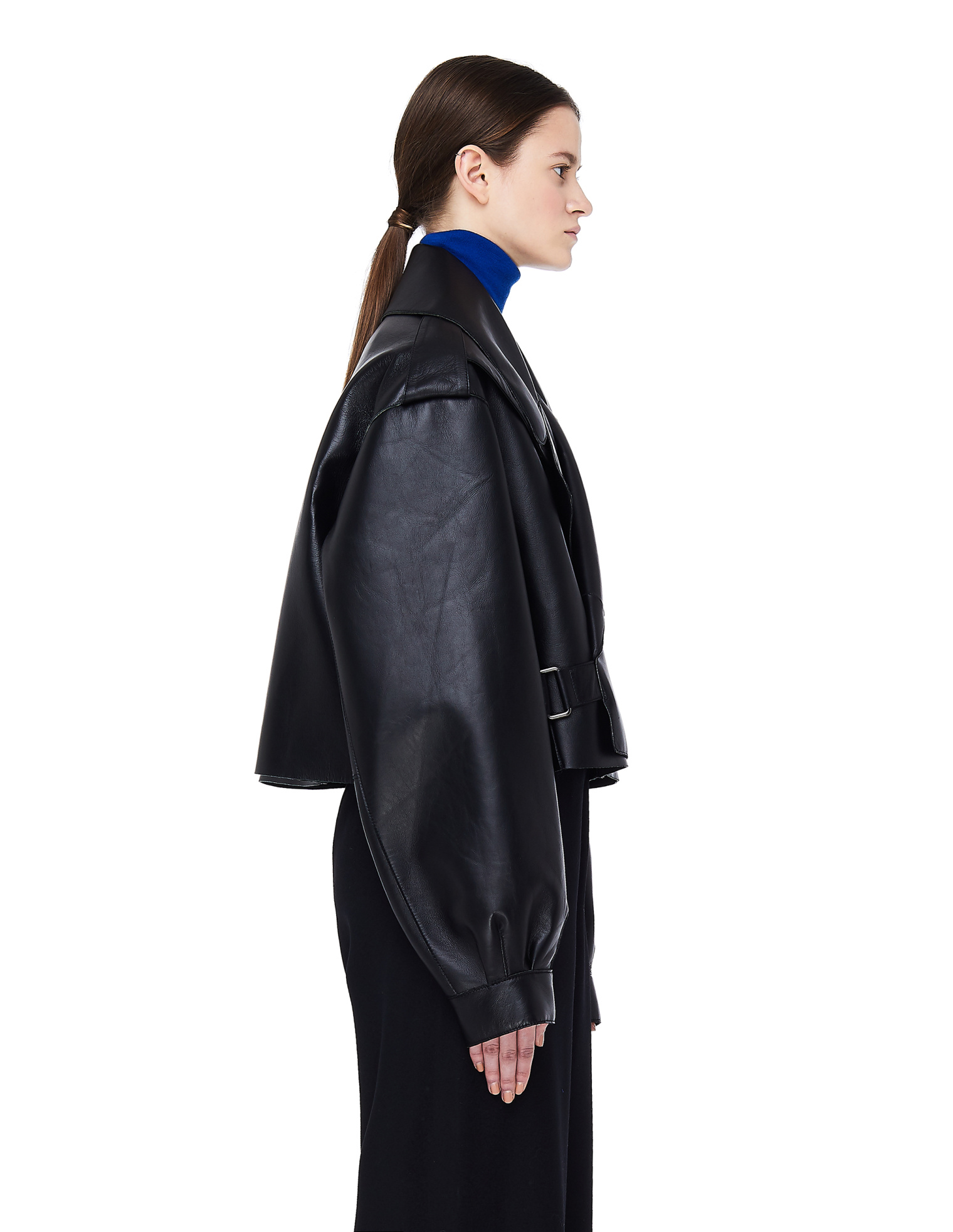 Maison Margiela Black Leather Cropped Biker Jacket