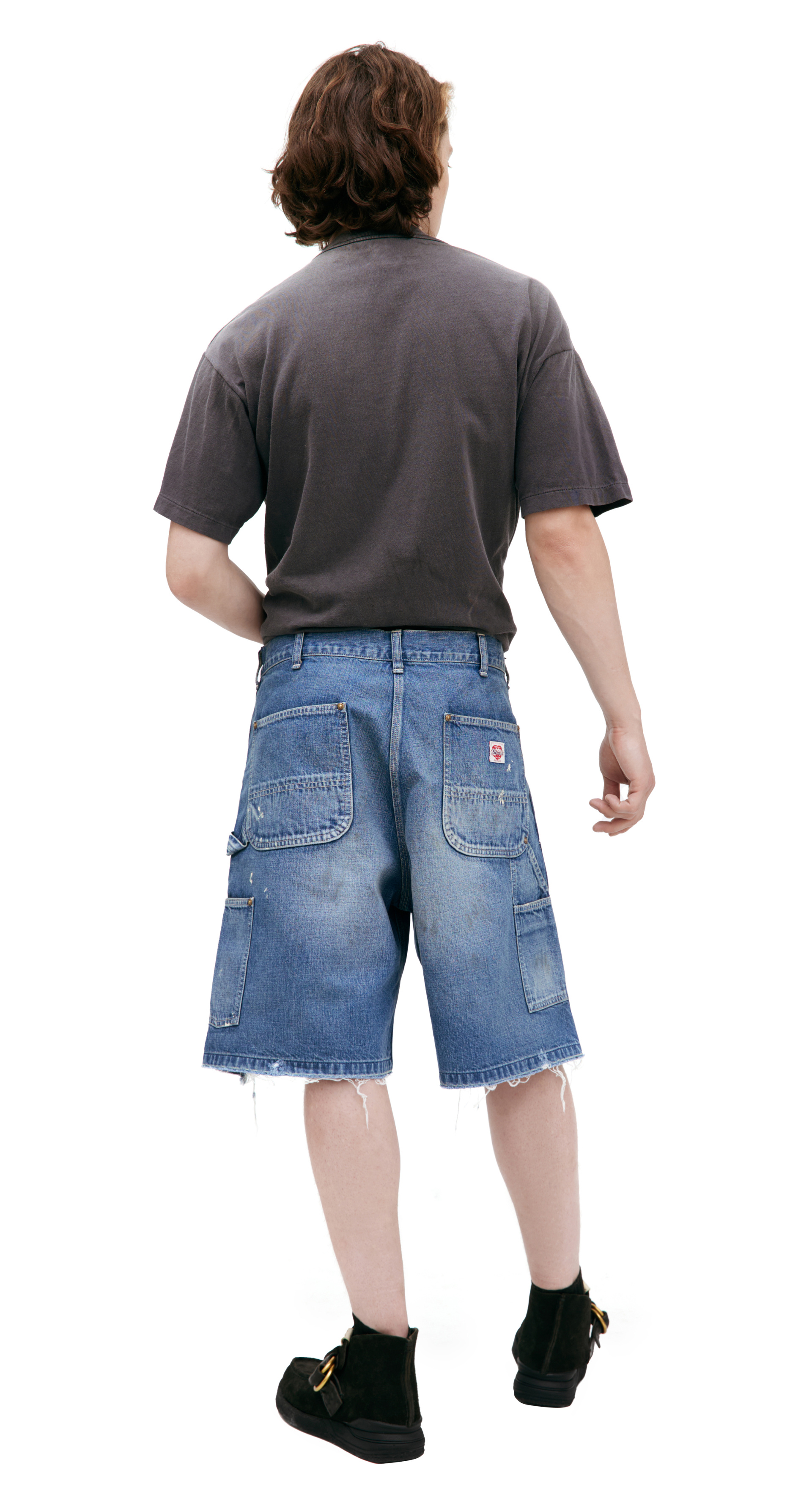 Saint Mxxxxxx Шорты-SM-HR8-0000-073 Джинсовые,рванные снизу, карго, в краске, лого сзади. голубые