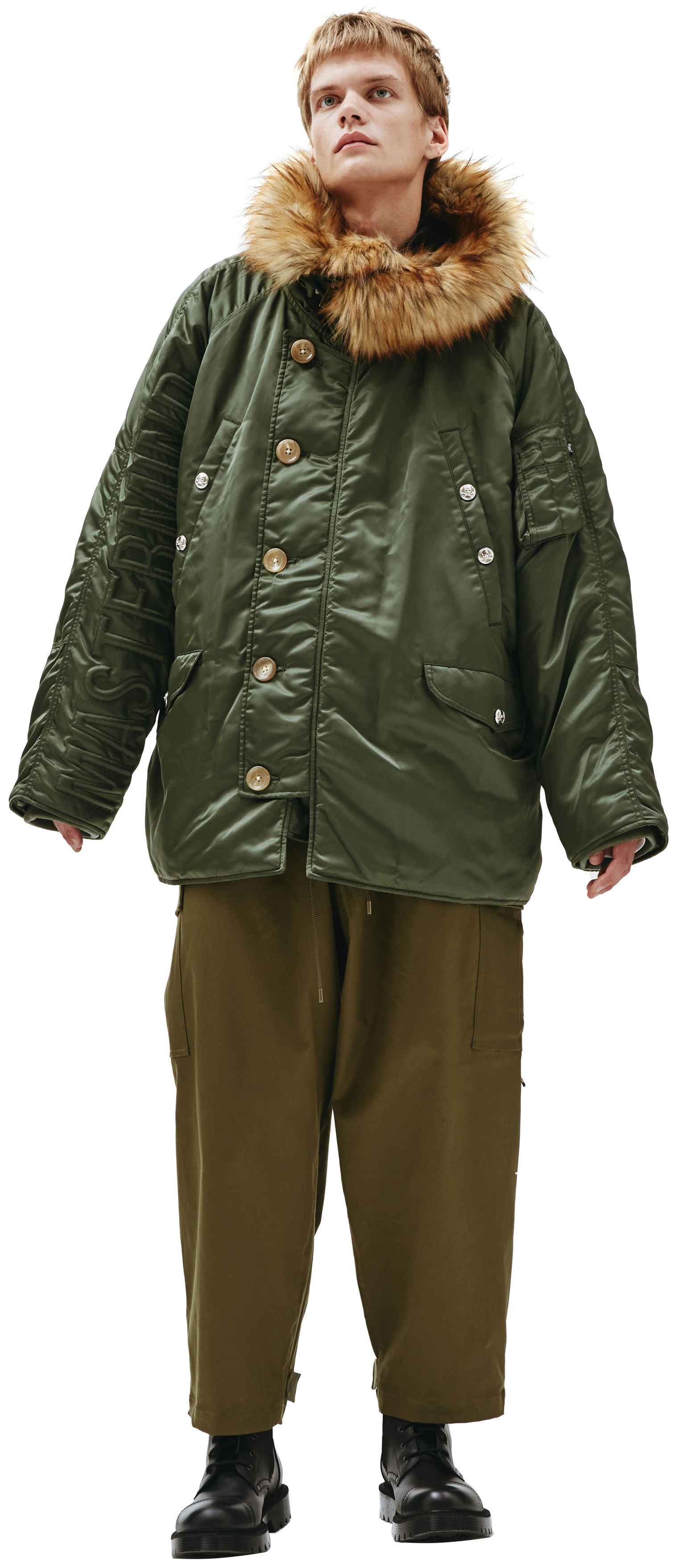Mastermind WORLD Green Fur Trimmed parka