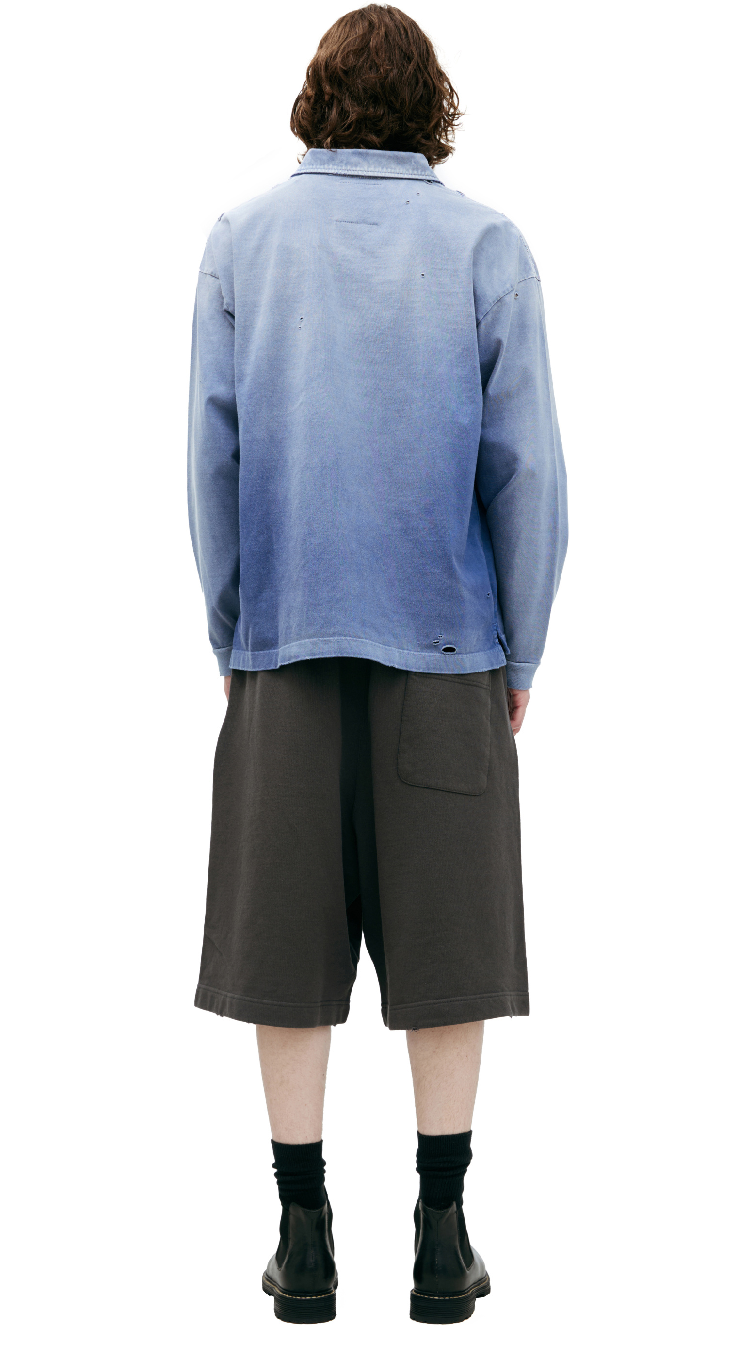 Buy Maison Mihara Yasuhiro men blue polo with a distressed look