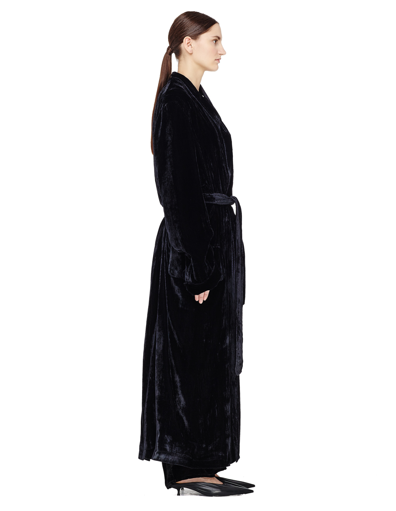 Ann Demeulemeester Плащ-халат из вельвета в пол