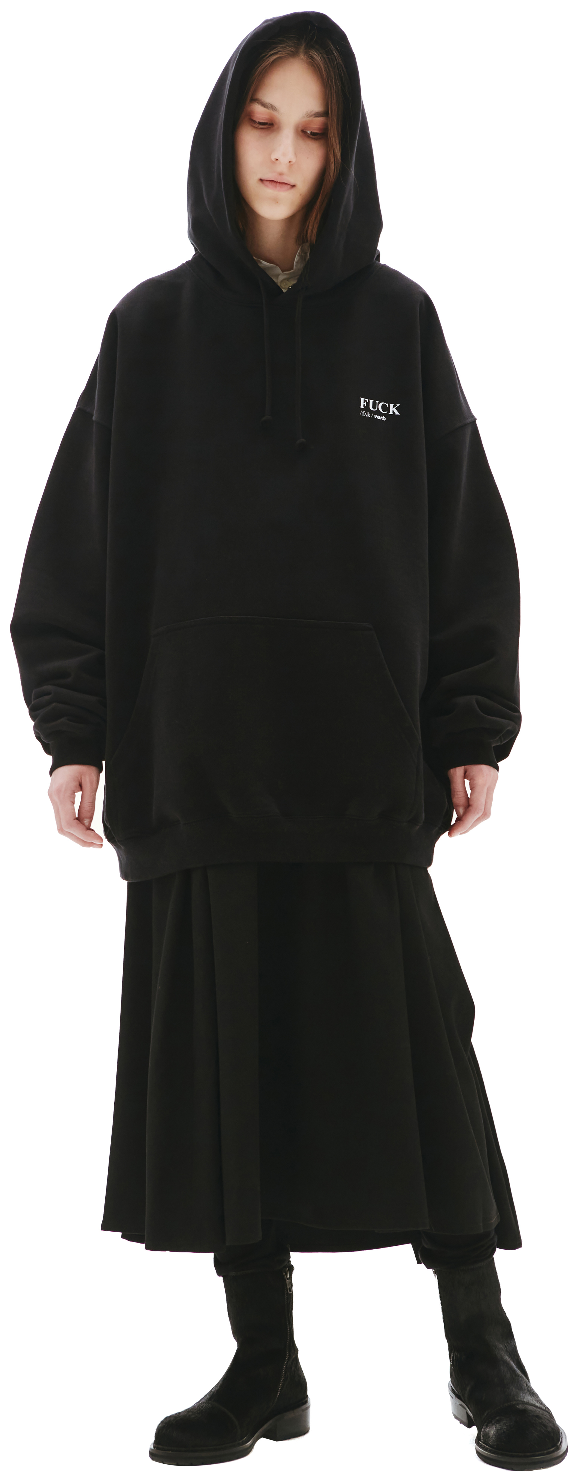 VETEMENTS Black Hoodie Fuck Verb Printed