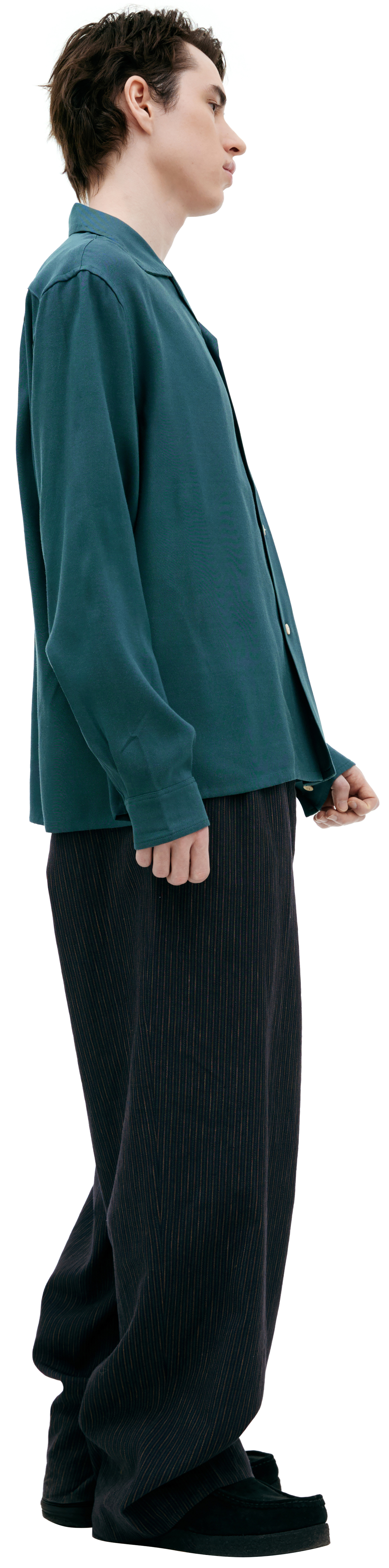 visvim Рубашка-0125105011015/GREEN вышивка лого на спине, Peerwess на груди, наклад карманы, зелен
