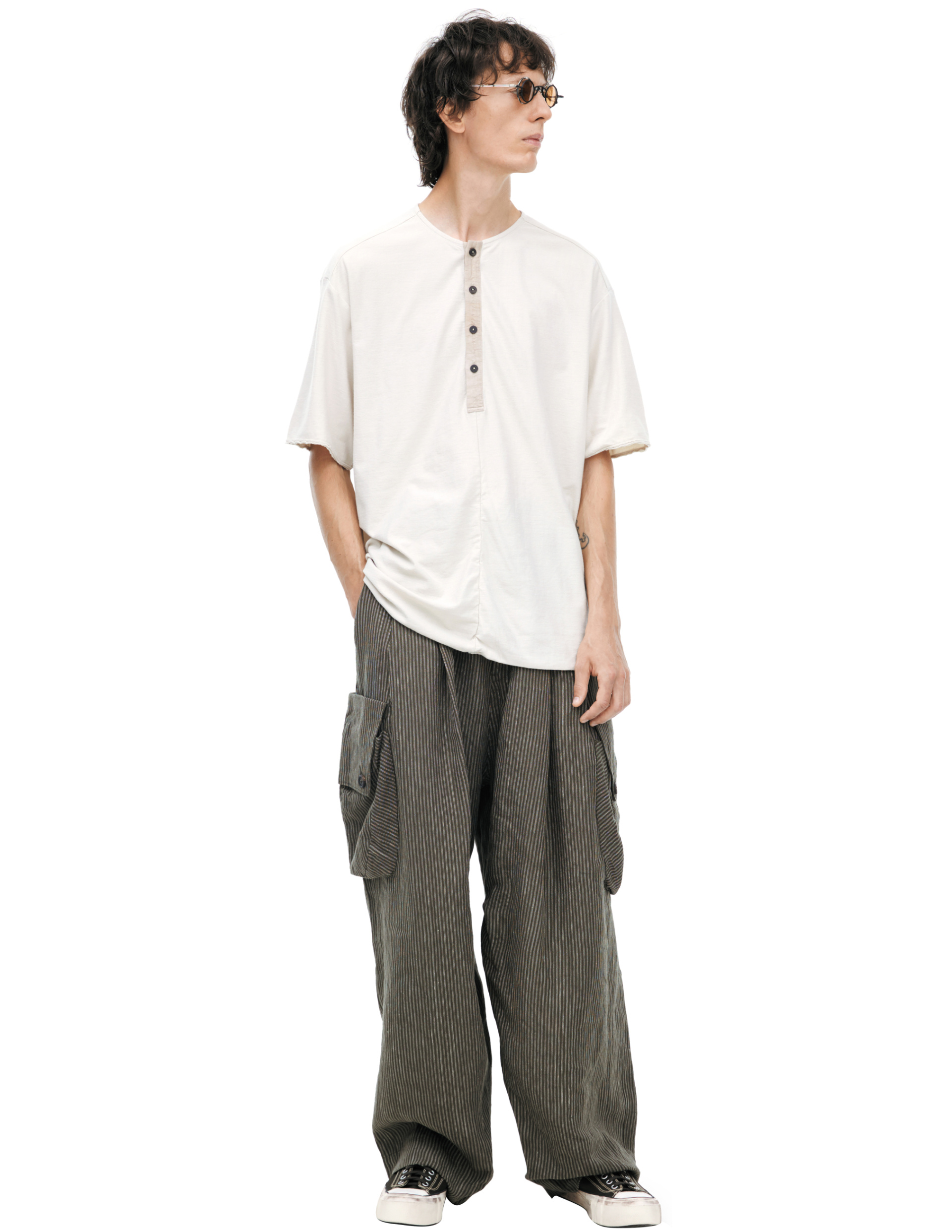 Ziggy Chen Футболка-0M2610212 HENLEY-NECK с необработанными краями, контрастная планкана на пуговицах, беж