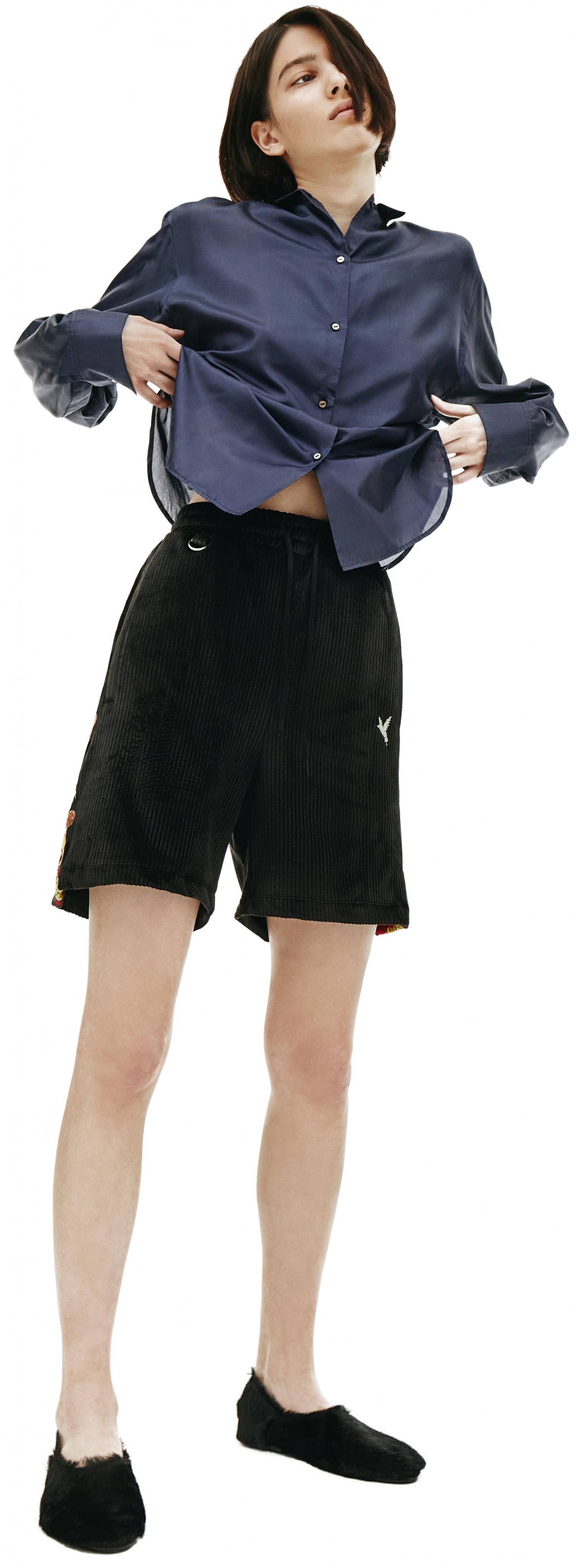 Doublet Black Velour Embroidered Shorts
