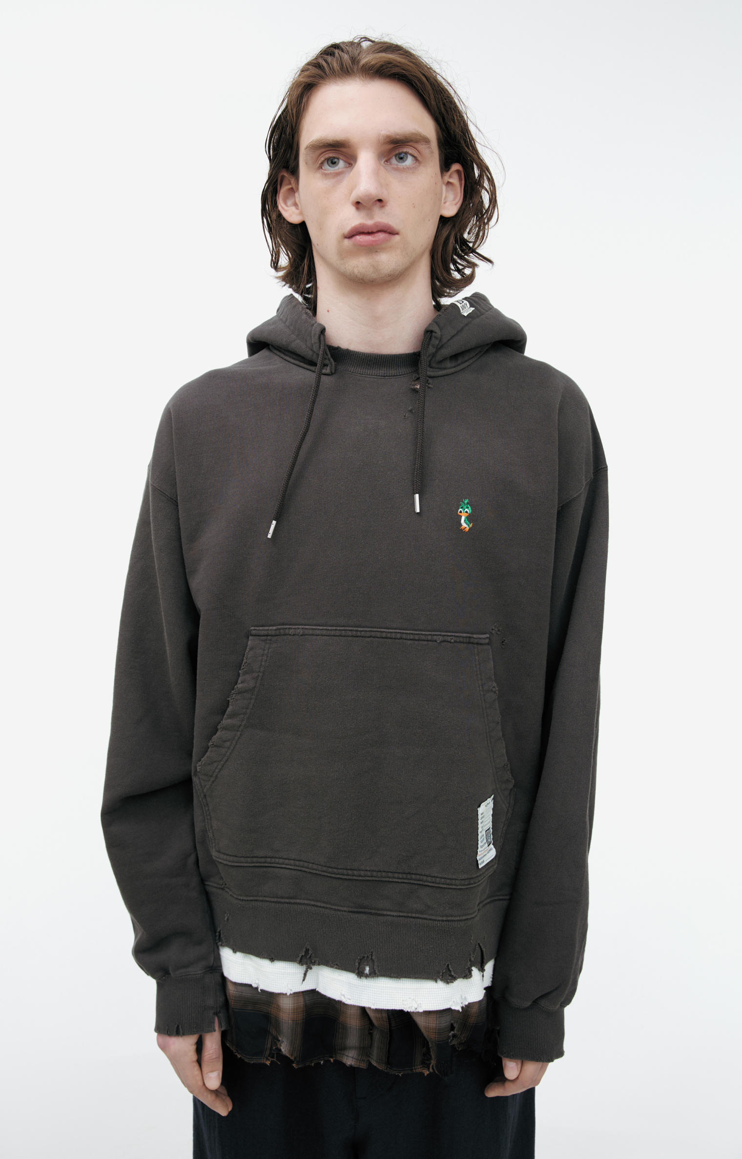 Buy Maison Mihara Yasuhiro men dark grey hoodie with a sewn-in