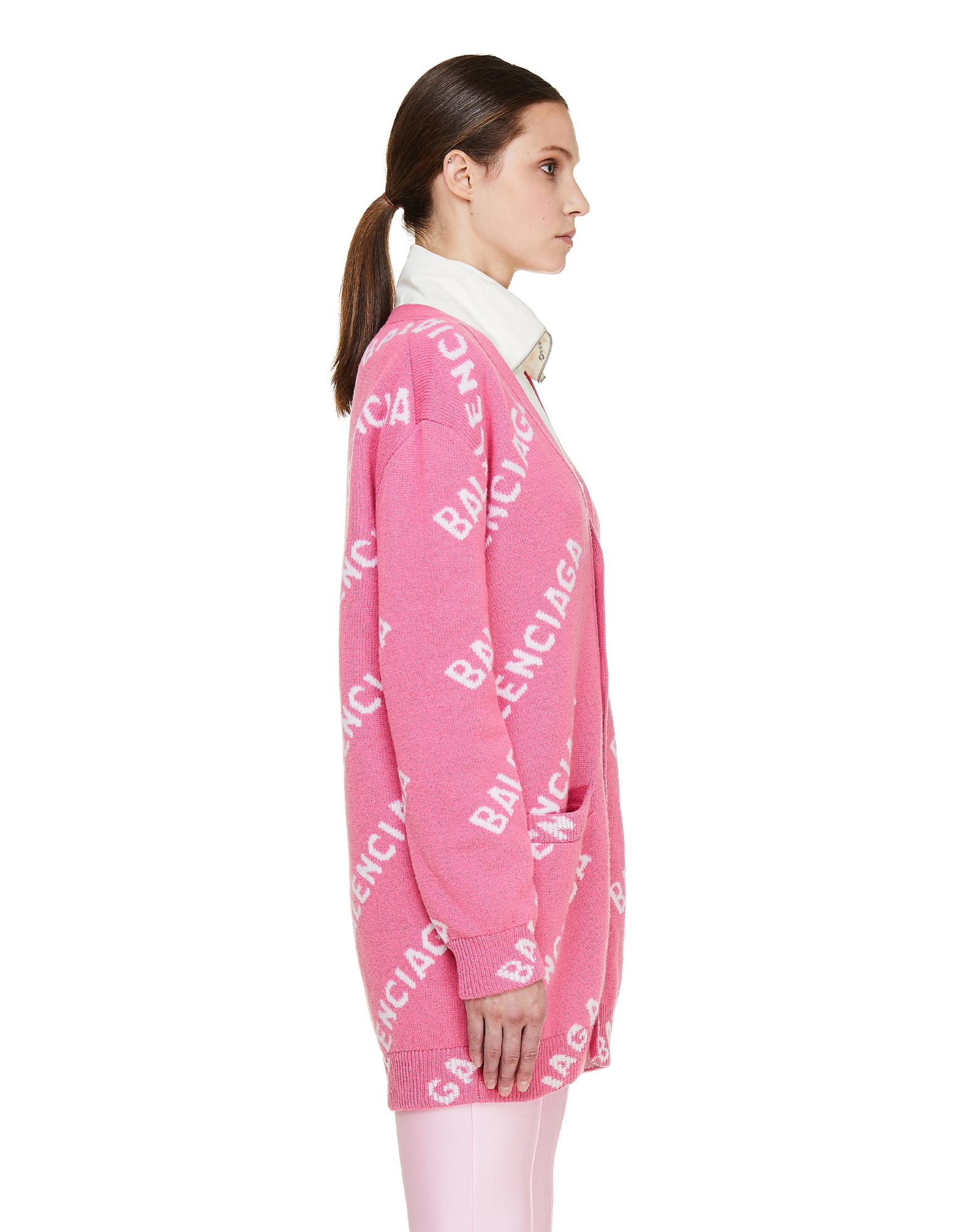 Balenciaga Pink Logo Wool Cardigan