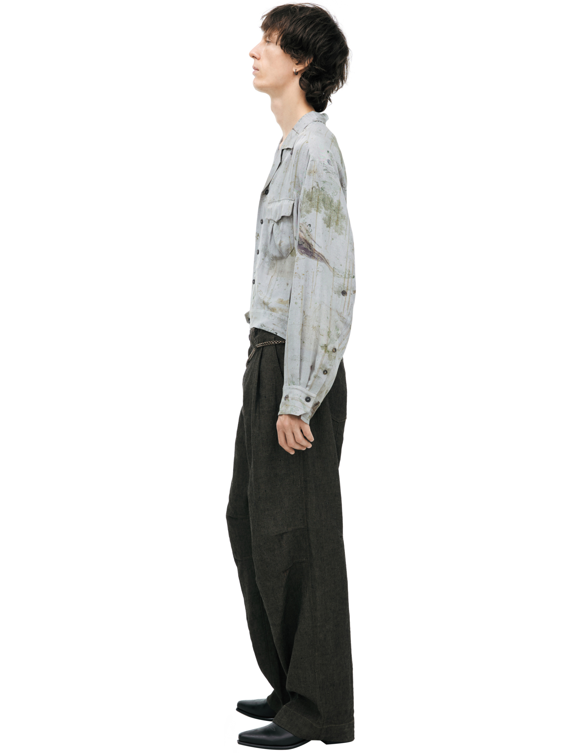 Ziggy Chen Рубашка-0M2610711 WORKERS SHIRT, укороченные силуэт, отложные воротник, принт растений, мультиколор