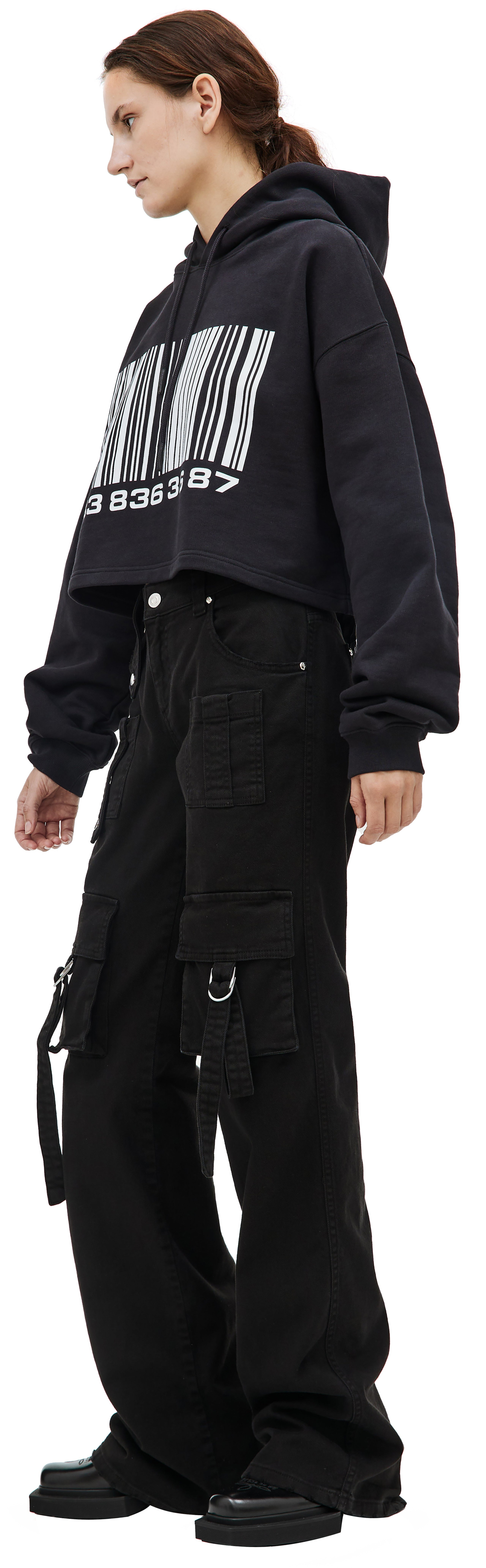 VTMNTS Cropped Hoodie with Barcode Print
