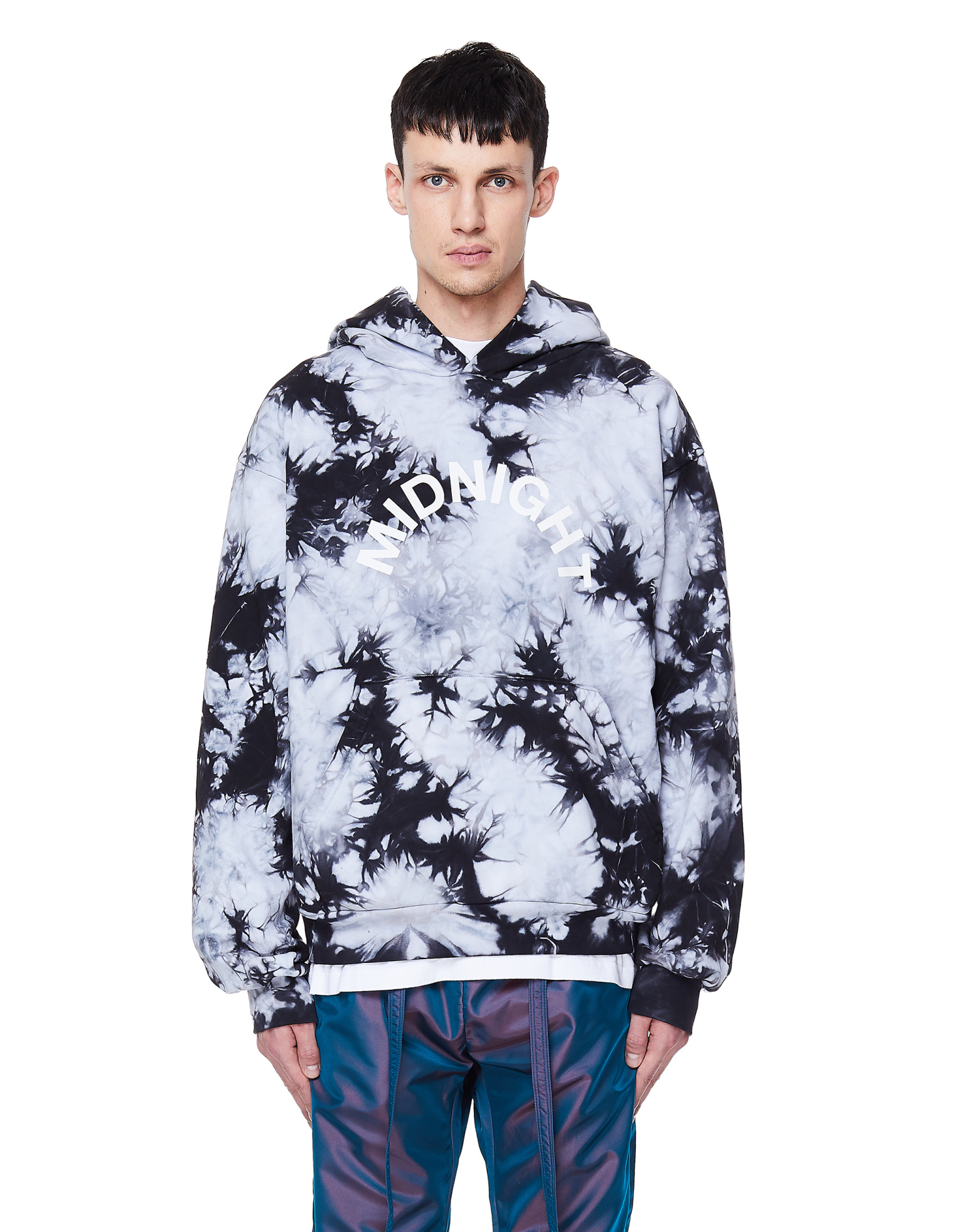 Midnight Studios Black Cotton Tie-Dye Logo Hoodie