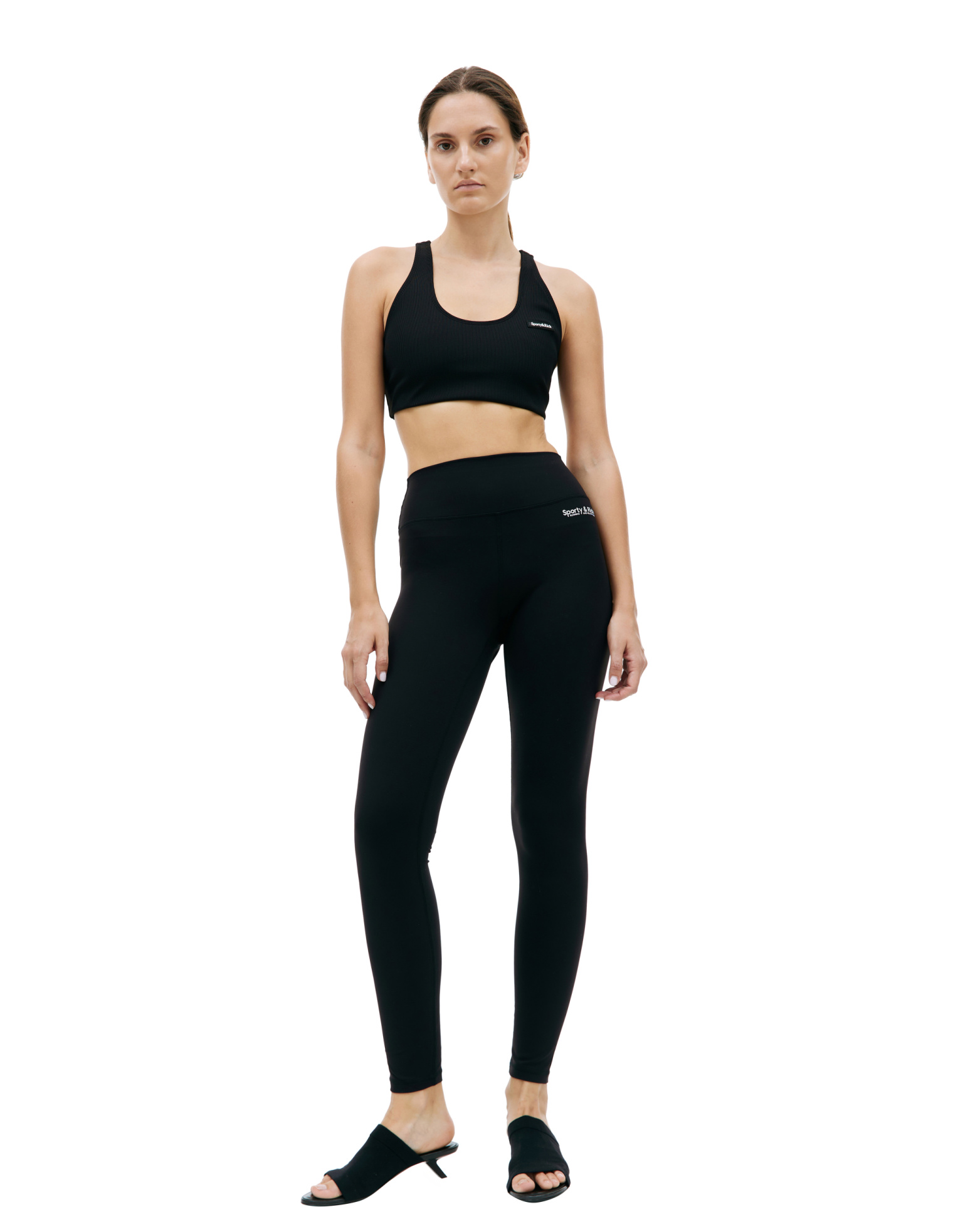 SPORTY & RICH Black Ribbed Sport Bra