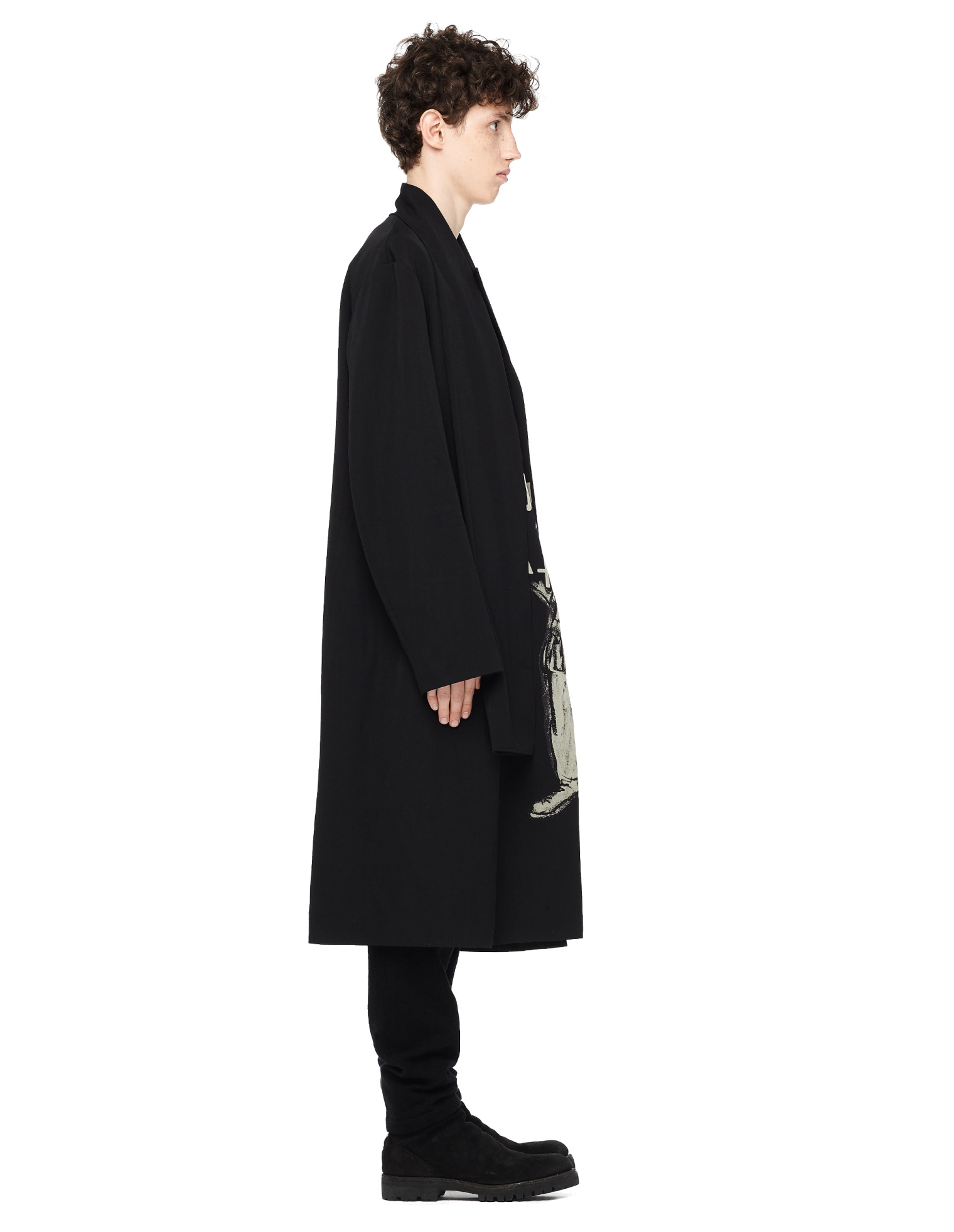 Yohji Yamamoto Пальто  с шарфом из принтованной шерсти