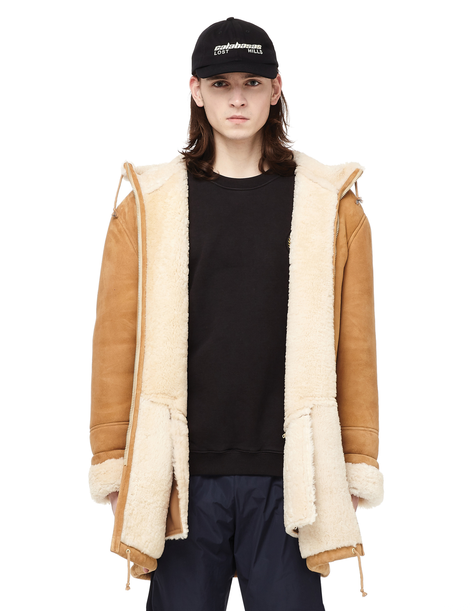 Yeezy Бежевая дубленка oversize