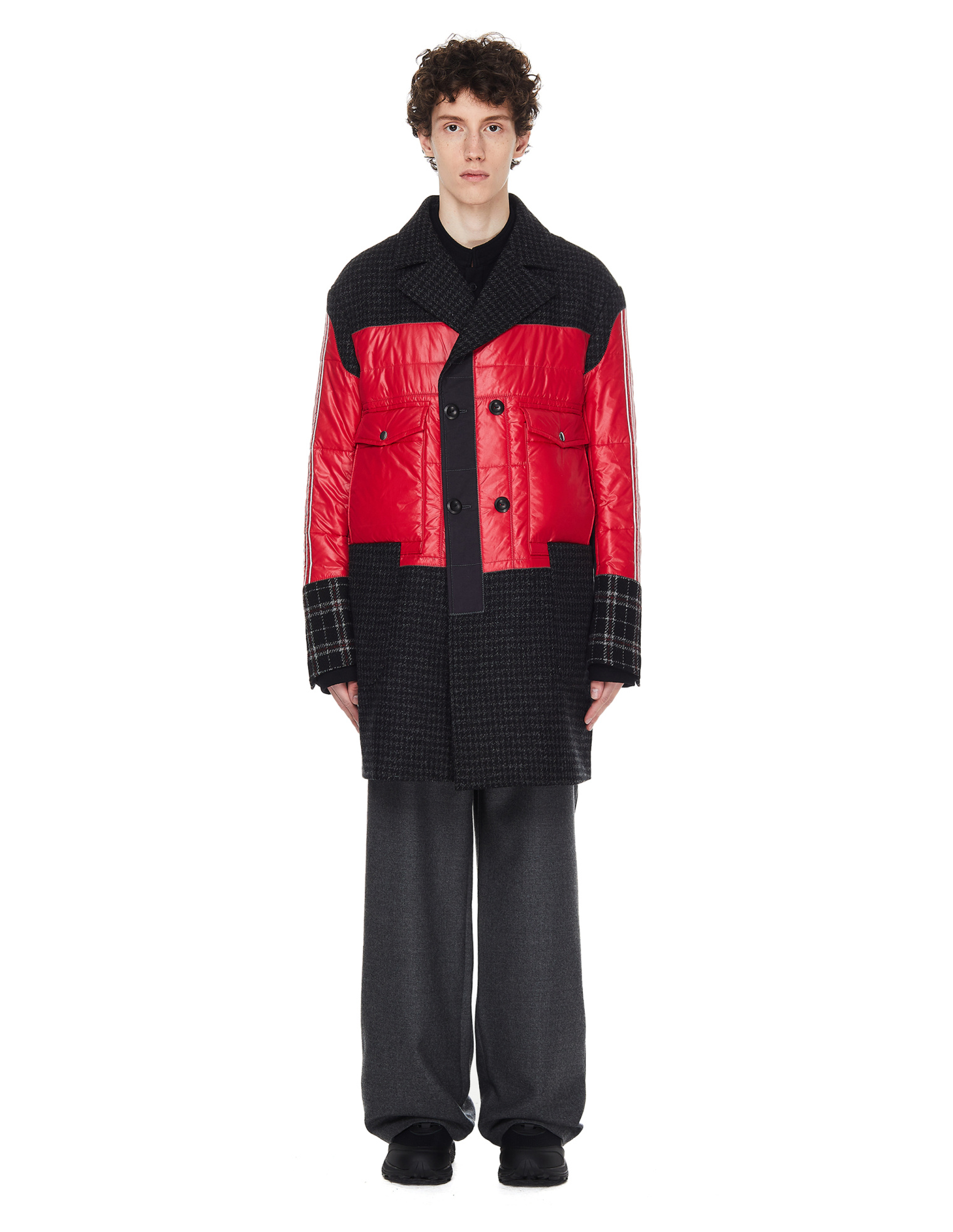 Junya Watanabe Клетчатое пальто с красной вставкой