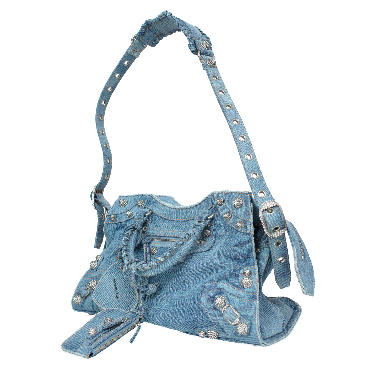 Balenciaga Neo Cagole denim bag with rhinestones