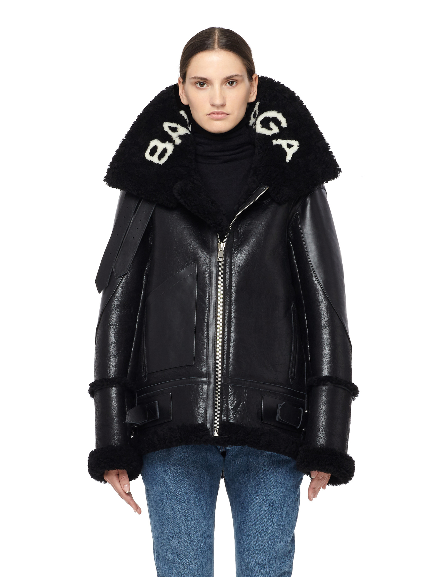 Balenciaga Le Bombardier Logo Shearling Jacket
