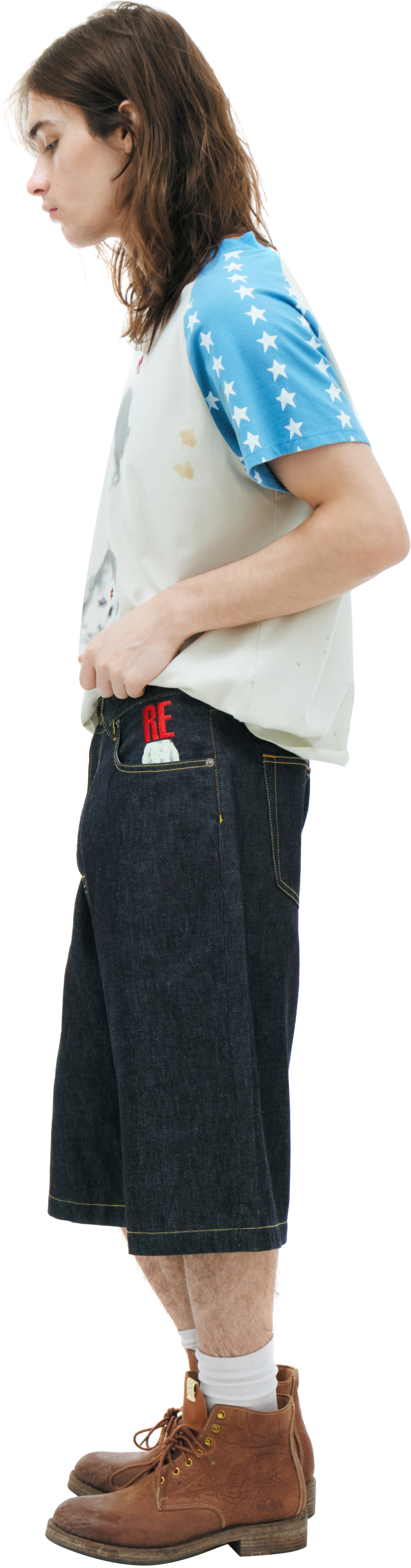 Undercover Embroidered denim shorts