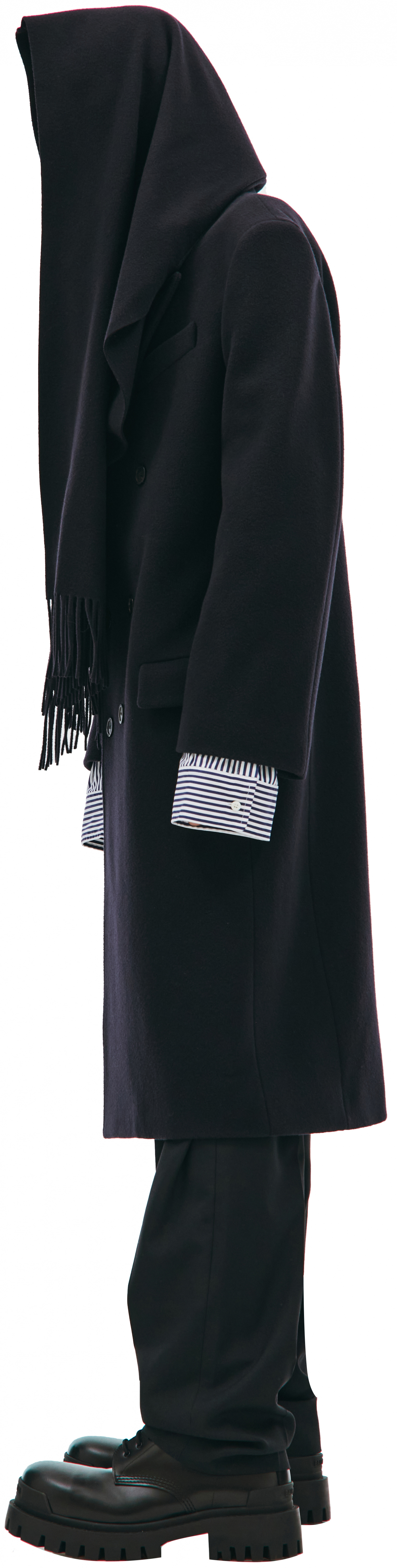 Balenciaga Navy blue wool coat with scarf