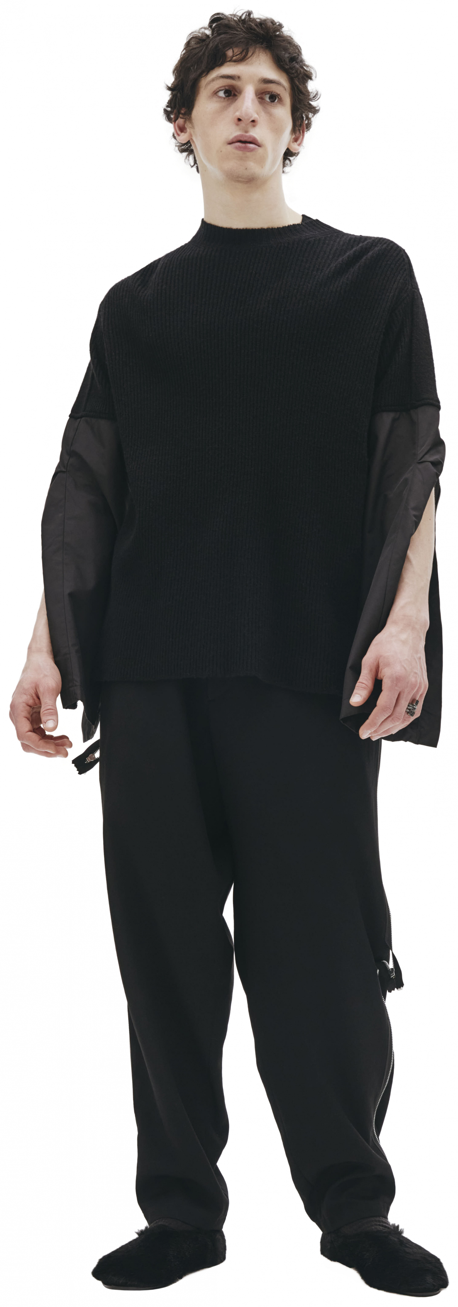 The Viridi-Anne Black Sweater With Nylon Sleeves