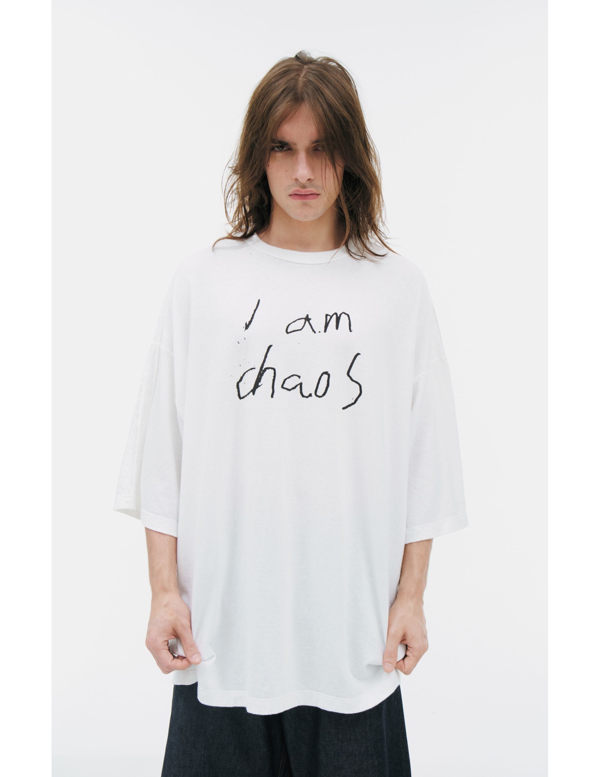 Undercover Футболка-UP1F4808 oversize с надписью I AM CHAOS, отделка швами, белая