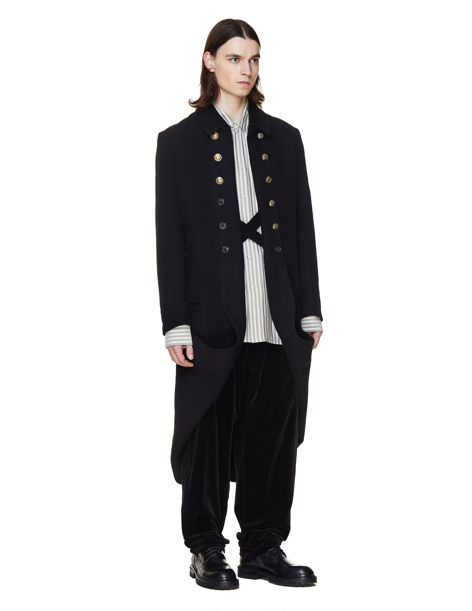 Yohji Yamamoto Черное шерстяное пальто с пуговицами