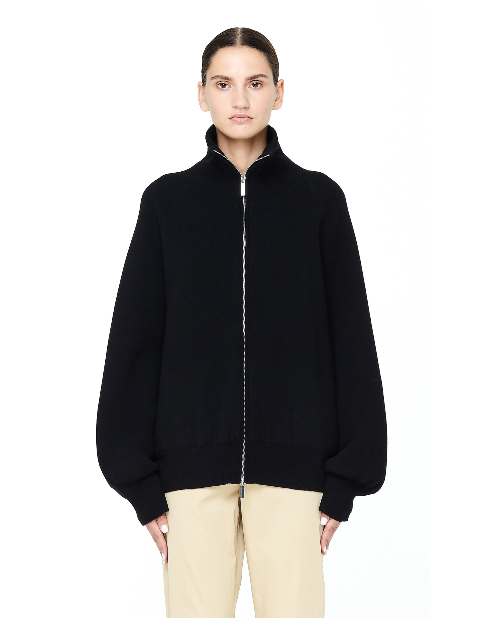 The Row Black Zip-up Wool Sweater