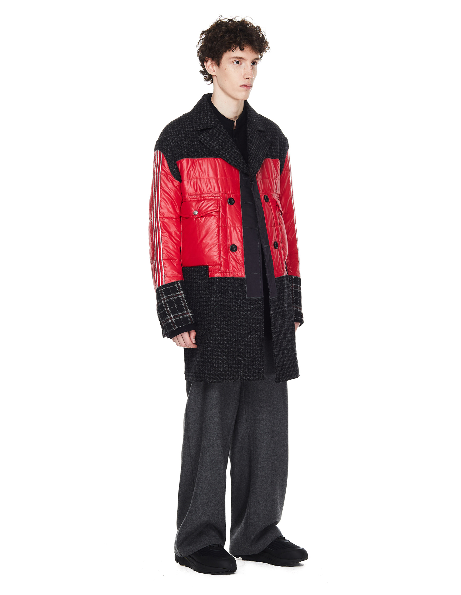 Junya Watanabe Клетчатое пальто с красной вставкой
