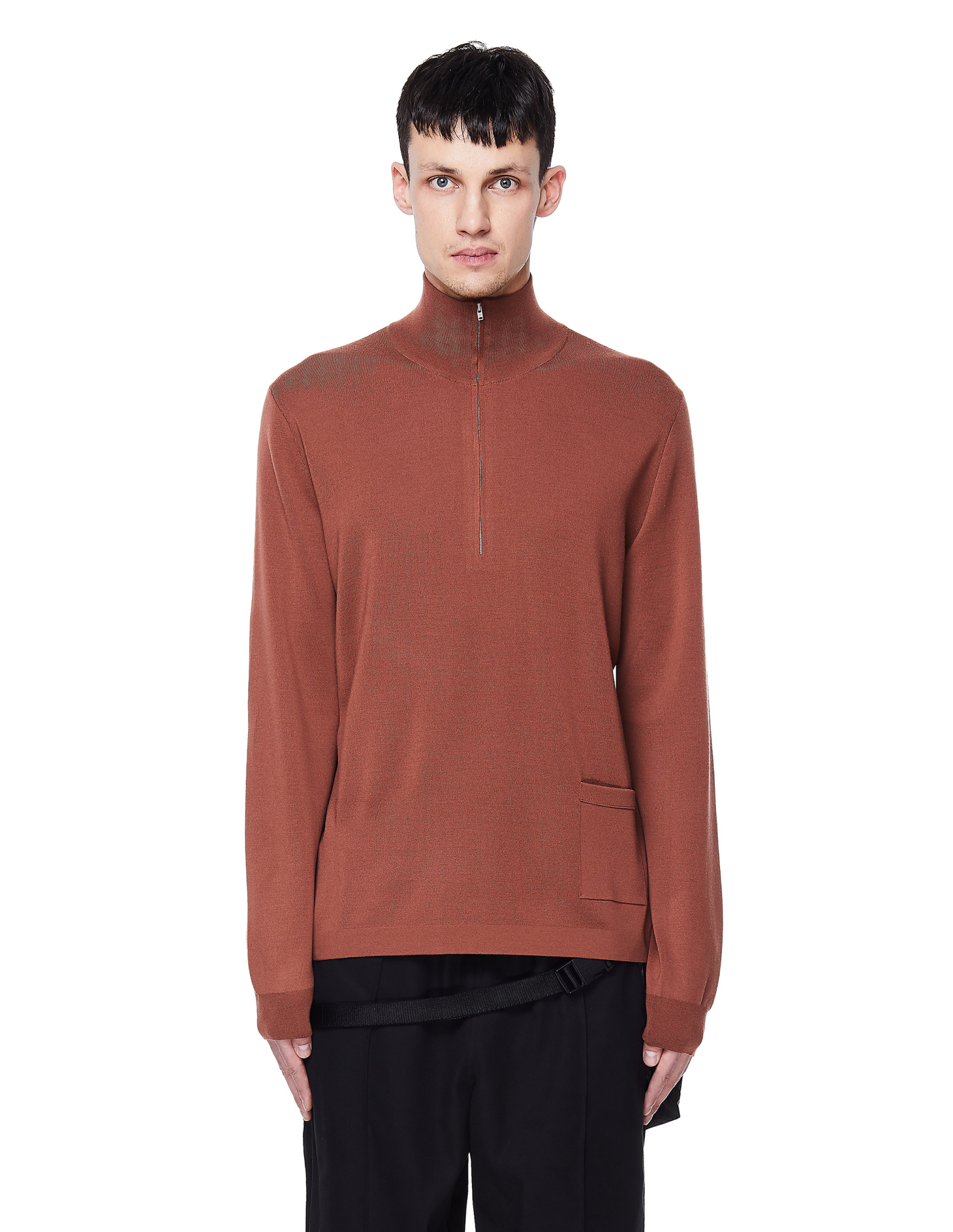 Maison Margiela Brown Wool Henley Zip Sweater