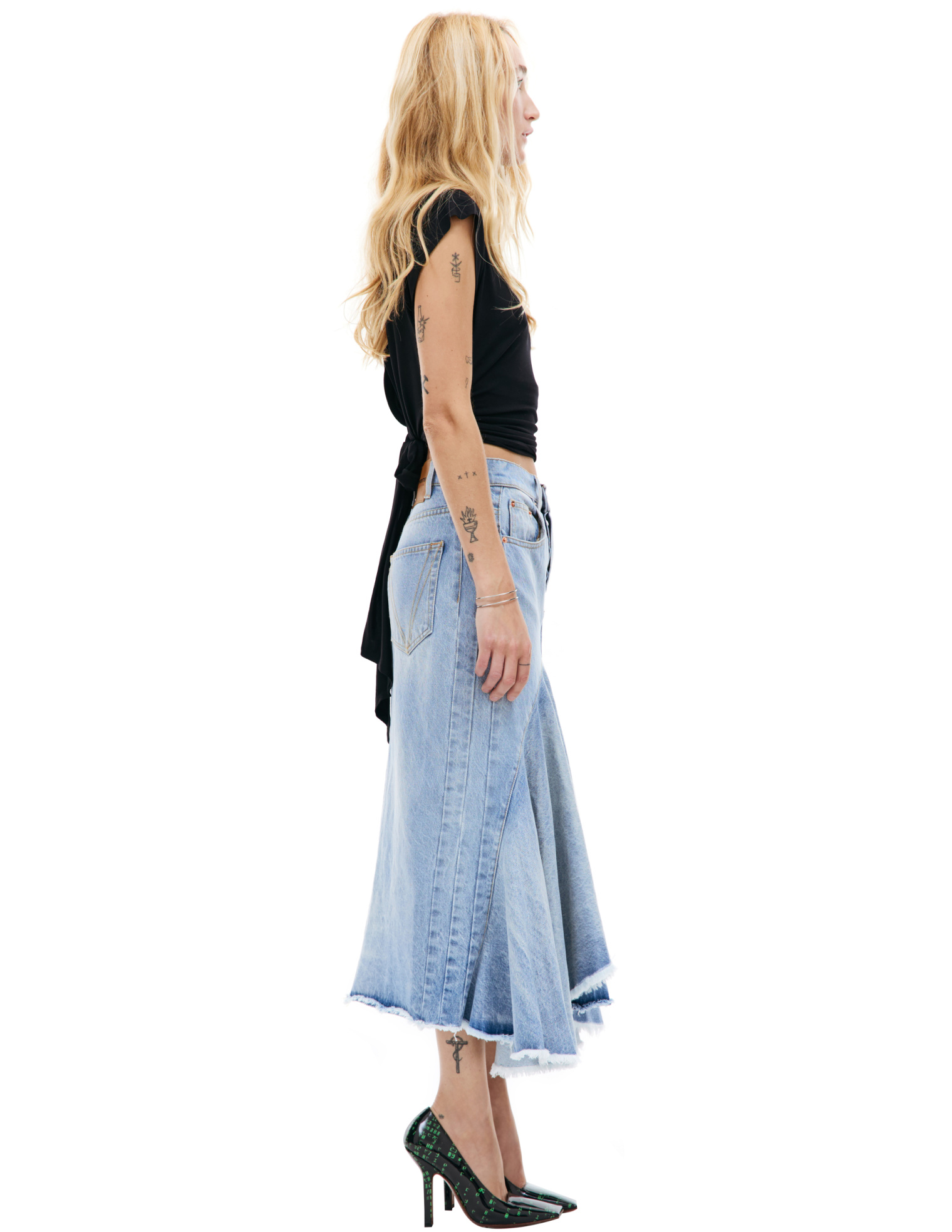 VETEMENTS Flared denim midi skirt