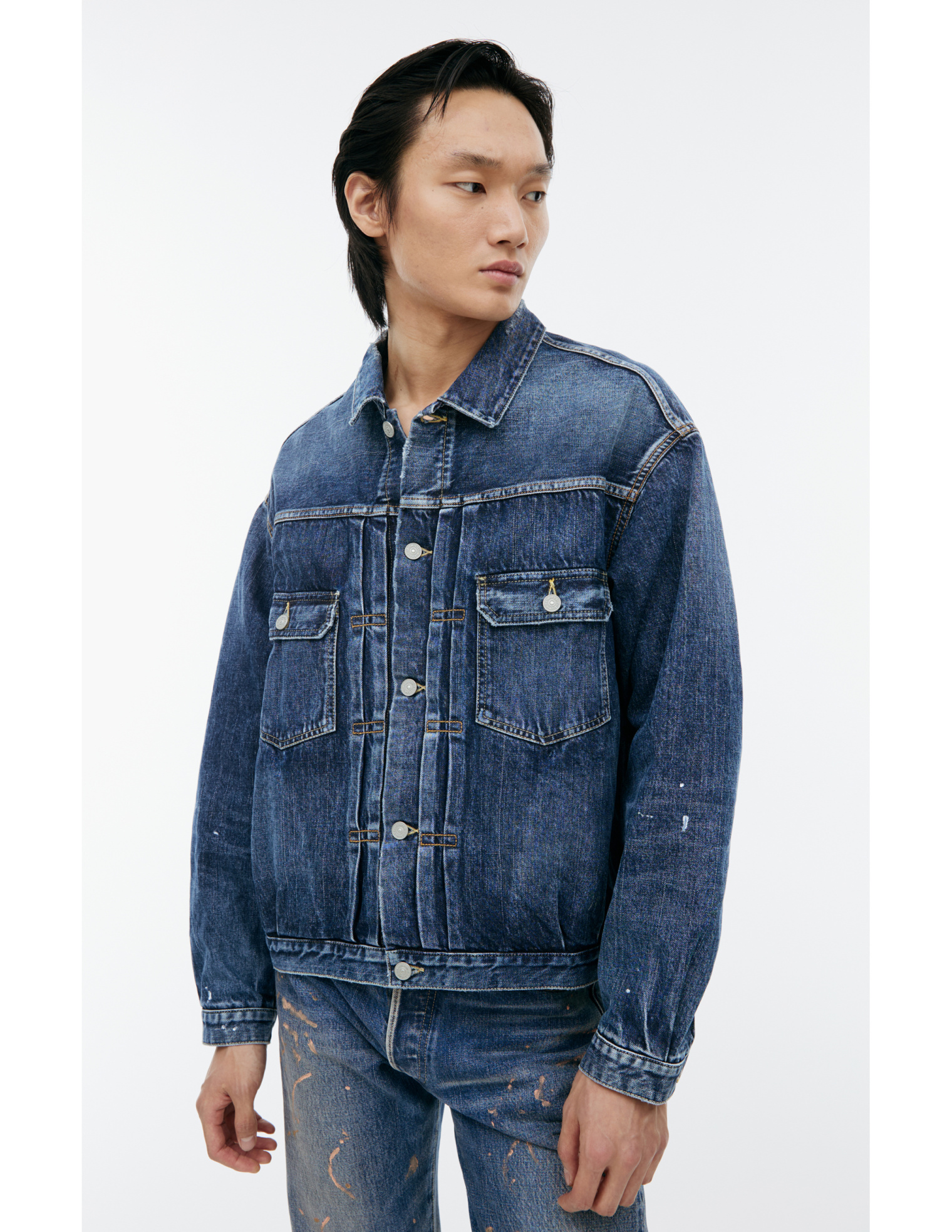 visvim Denim jacket with paint on the sleeve