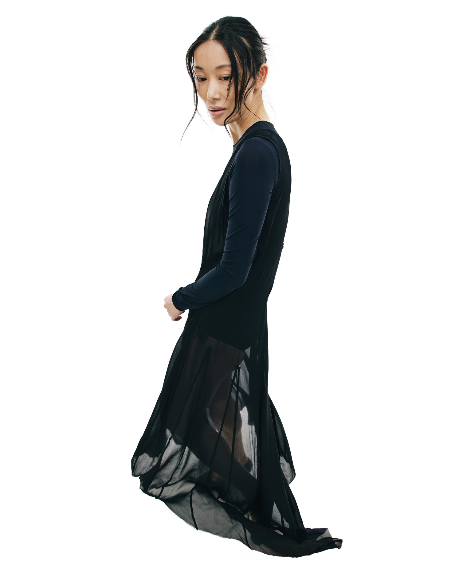 Ann Demeulemeester Translucent Elongated Black Dress