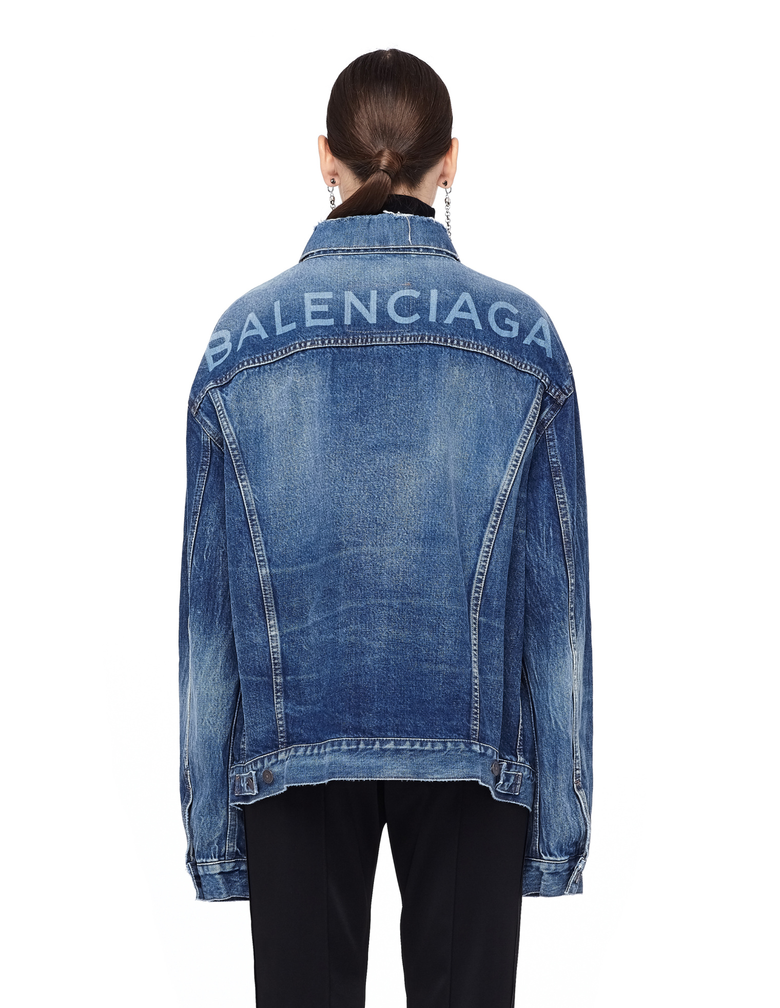 Balenciaga Distressed Denim Jacket with Logo