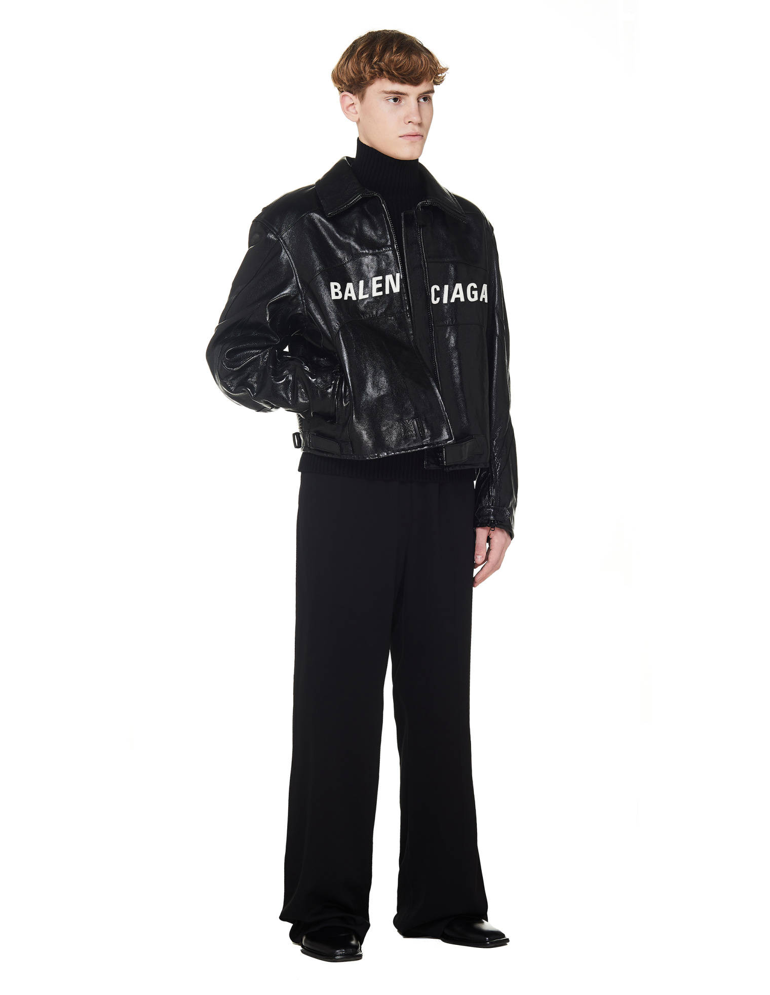 Balenciaga Logo Applique Leather Biker Jacket