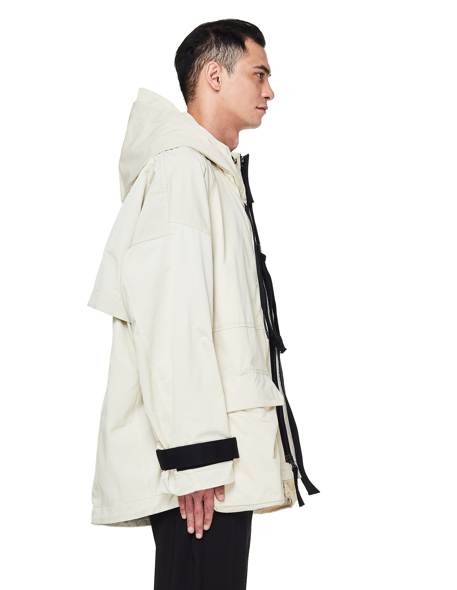Ziggy Chen Ivory & Black Oversized Parka