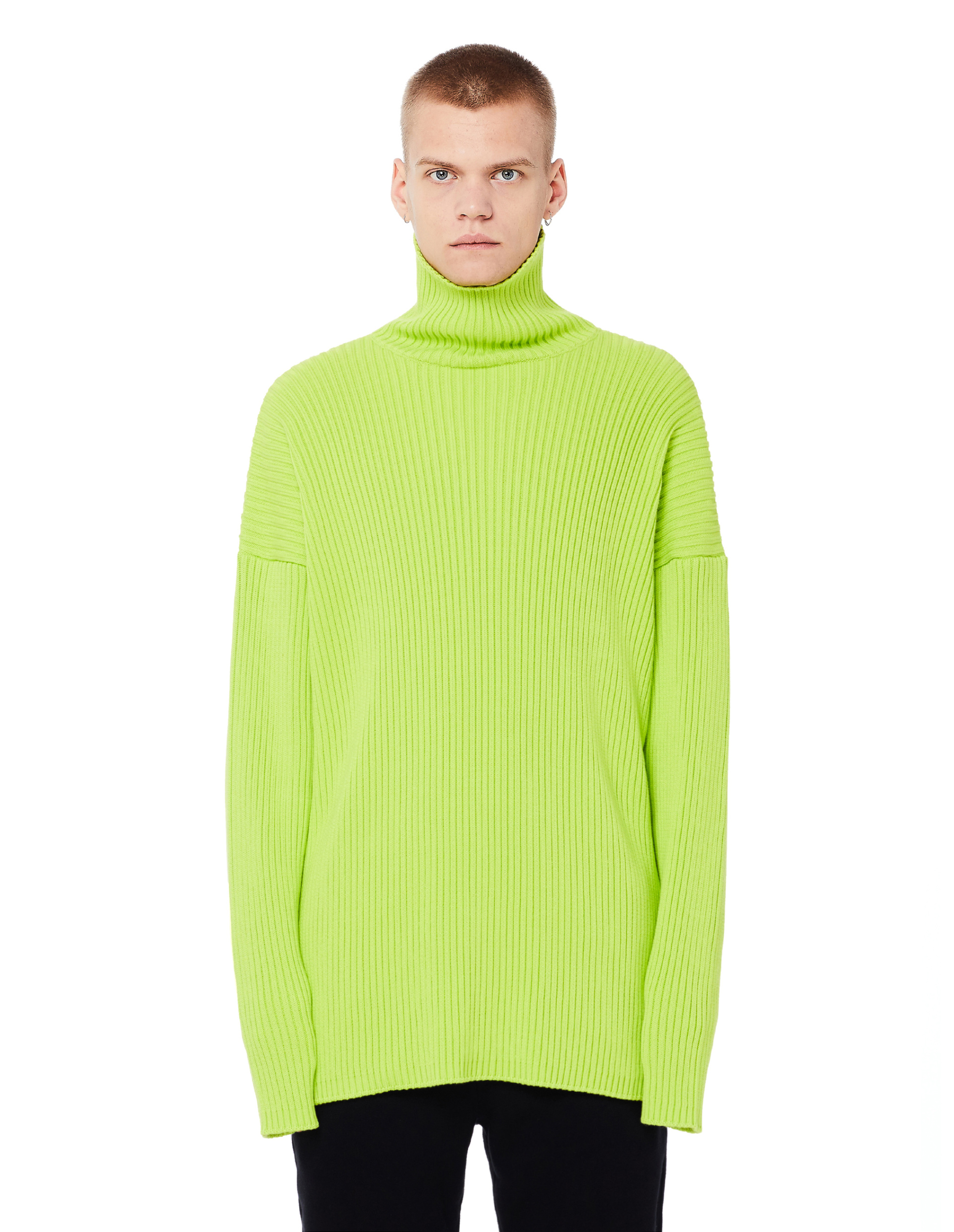 Balenciaga Neon Green Rib Knit Cotton Sweater