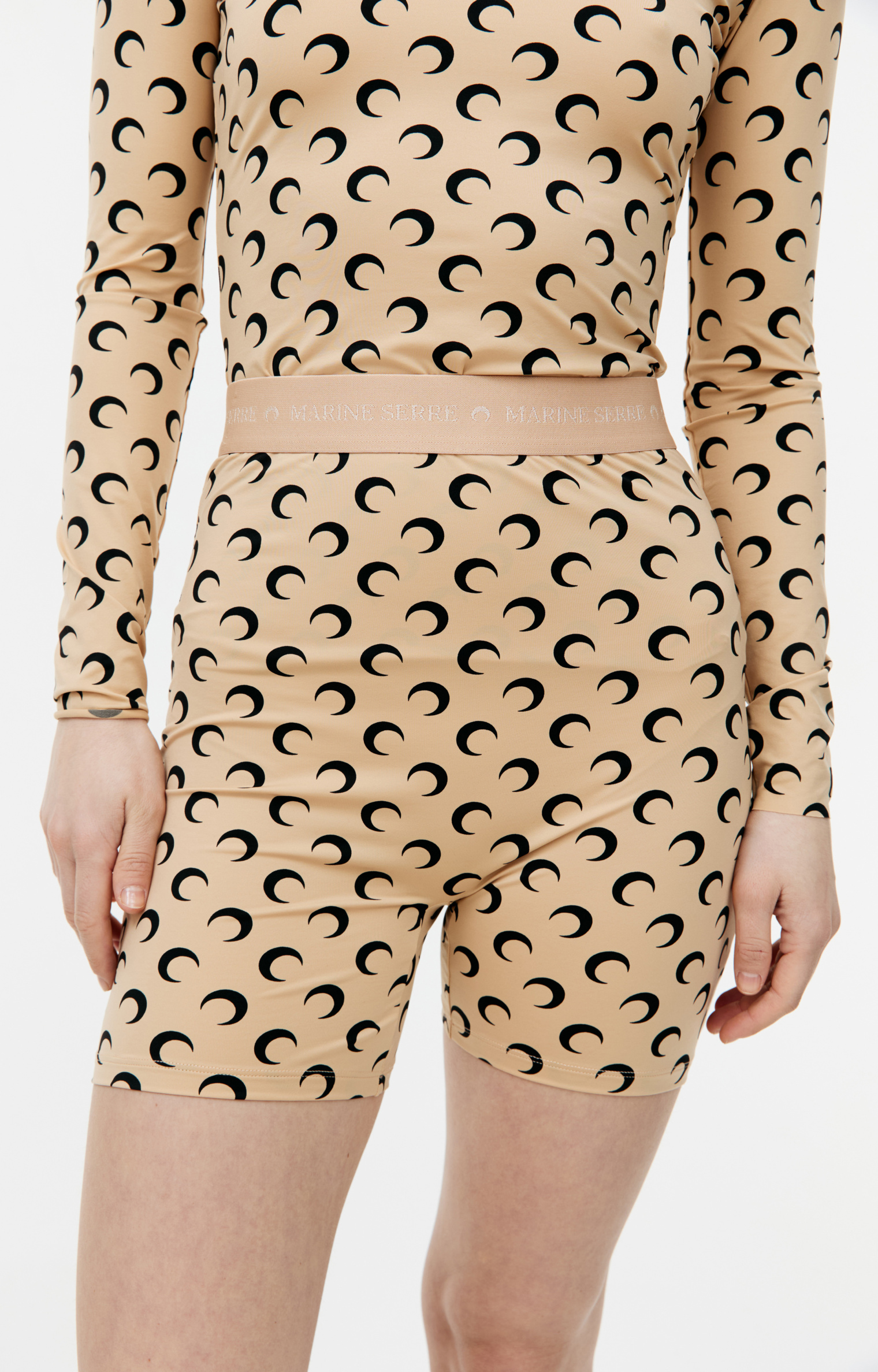 Buy MARINE SERRE Beige All Over Moon Yoga Shorts - 00 All Over Moon Tan At  24% Off