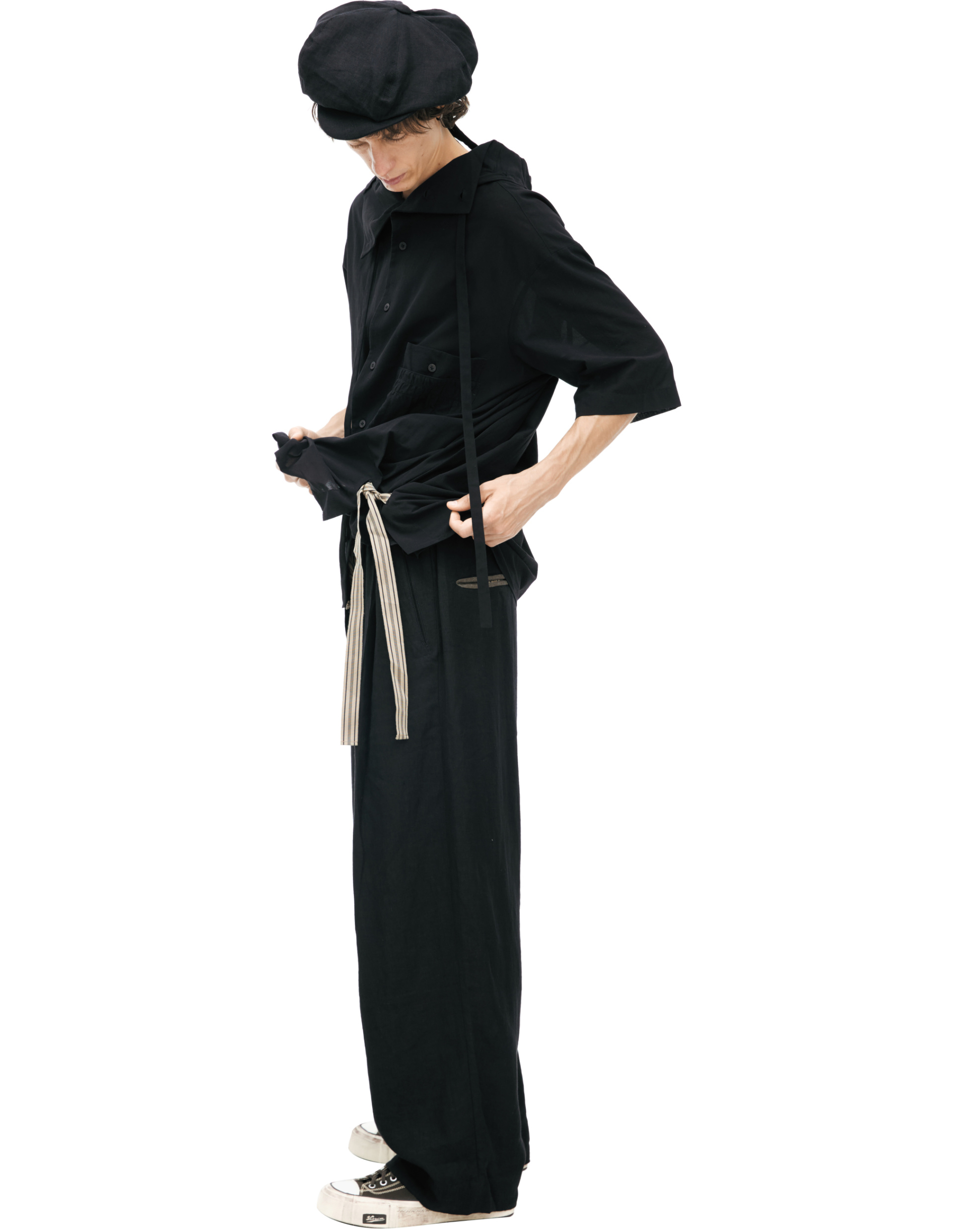 Ziggy Chen Брюки-0M2610519 DRAWSTRING TROUSERS свободного кроя, эластичный пояс с кулиской, черные